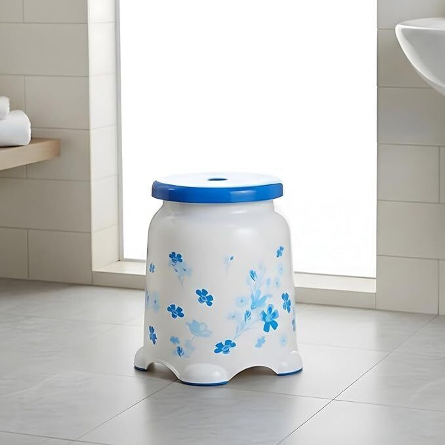 Image of Nilkamal FLORAL BATHROOM NON SLIPPERY WITH GRIPS STOOL FOR ADULTS /KIDS Bathroom Stool