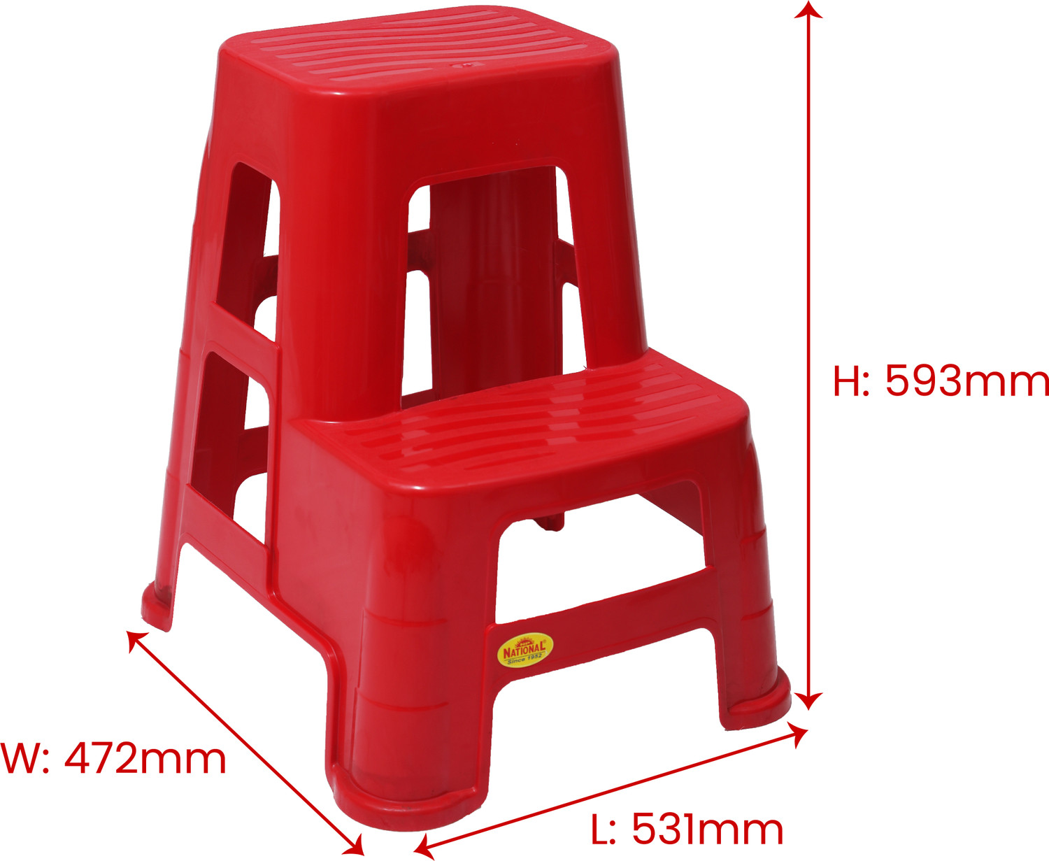 Image of NP NATIONAL Since 1952 Sigma Dual-Step Ladder Stool with Wide Base and Grip Treads Red Stool