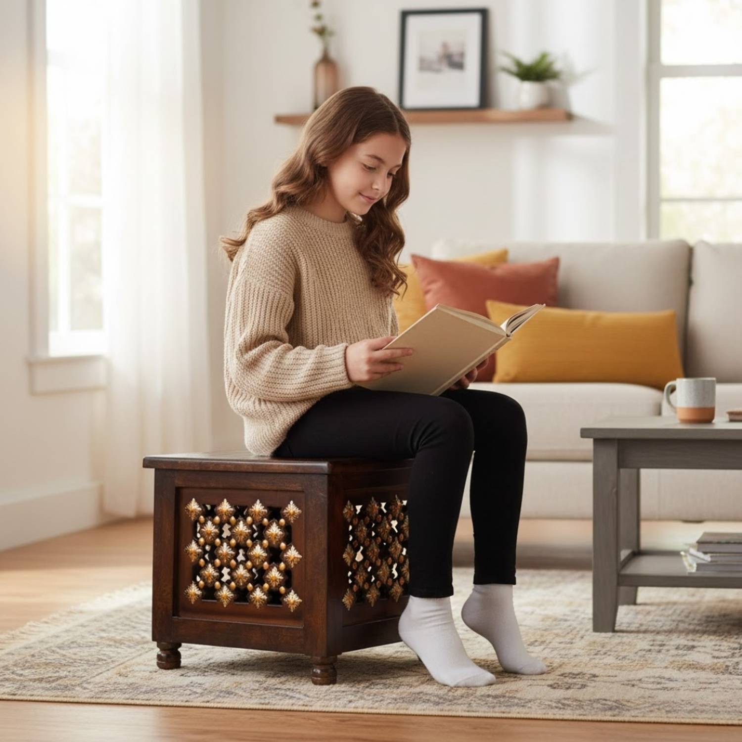 VIAPRADHAN Wooden Storage Stool Living & Bedroom Stool (Brown, Go