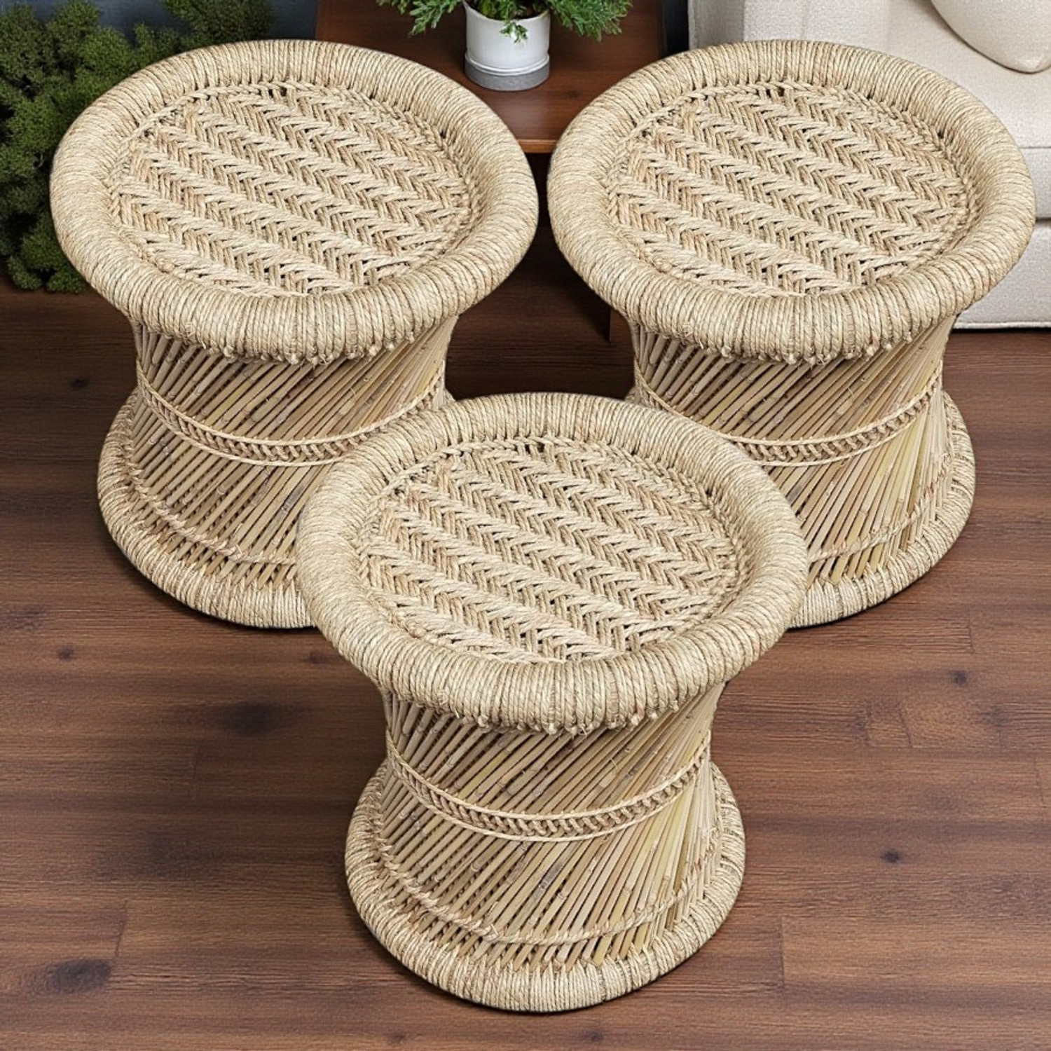 Image of Yashika Creations Handmade Bamboo stool for Home & Office 14x14 Outdoor & Cafeteria Stool