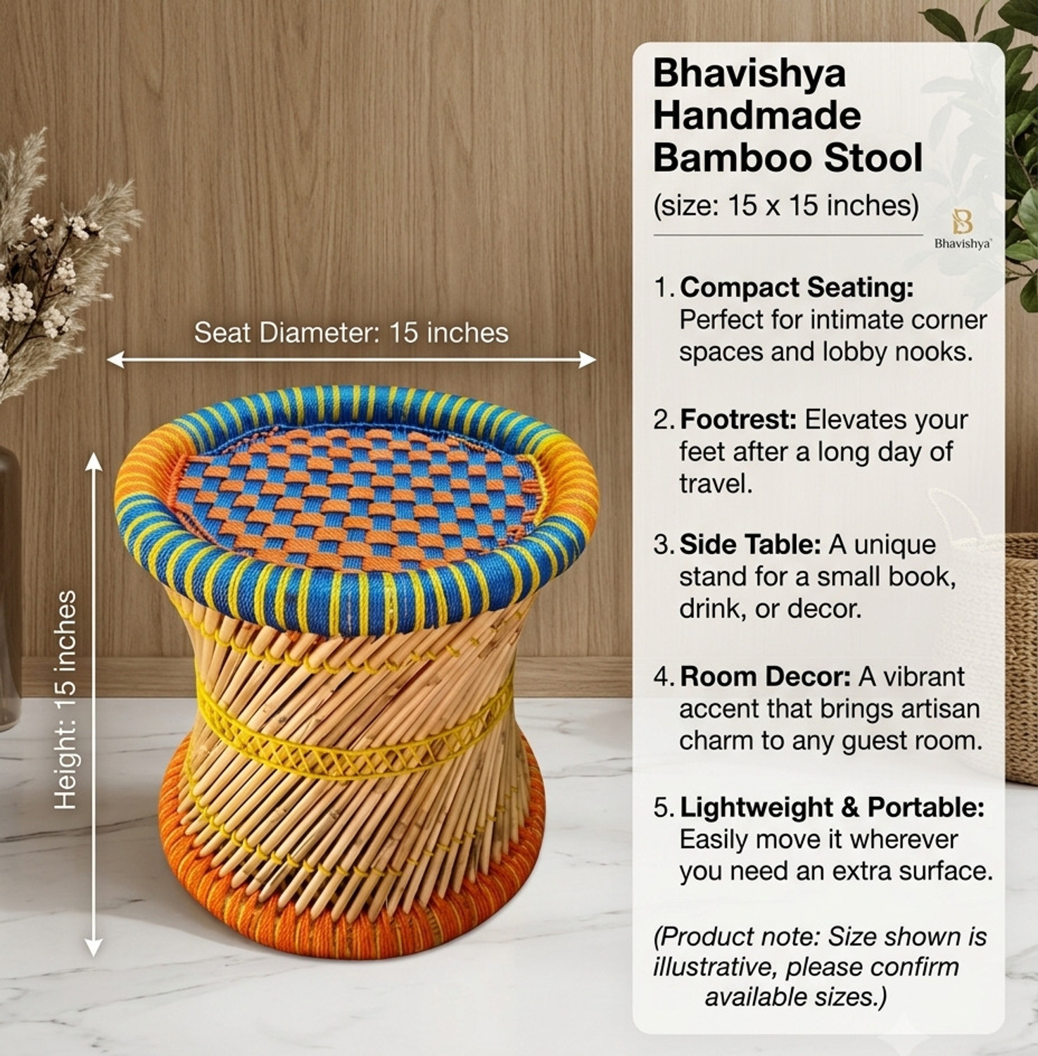 Image of Bhavishya Handmade Bamboo Stool for Home,Office & Livingroom Living & Bedroom Stool