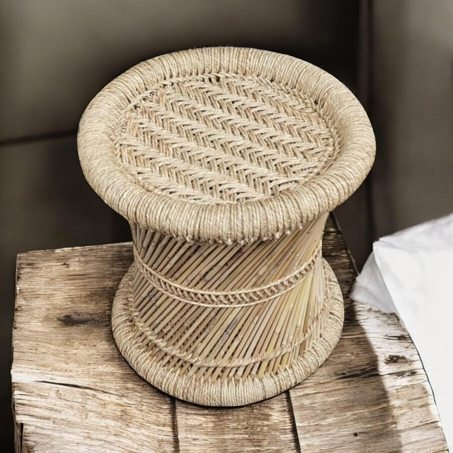 Image of JRS Handmade Bamboo stool mudda chair home garden office Outdoor & Cafeteria Stool