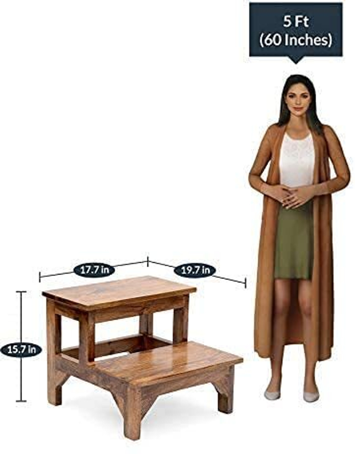 Image of Decorvatsa Decorvatsa Solid Sheesham Wood Step Stool, Wooden Stool 2 step kitchen stool Stool