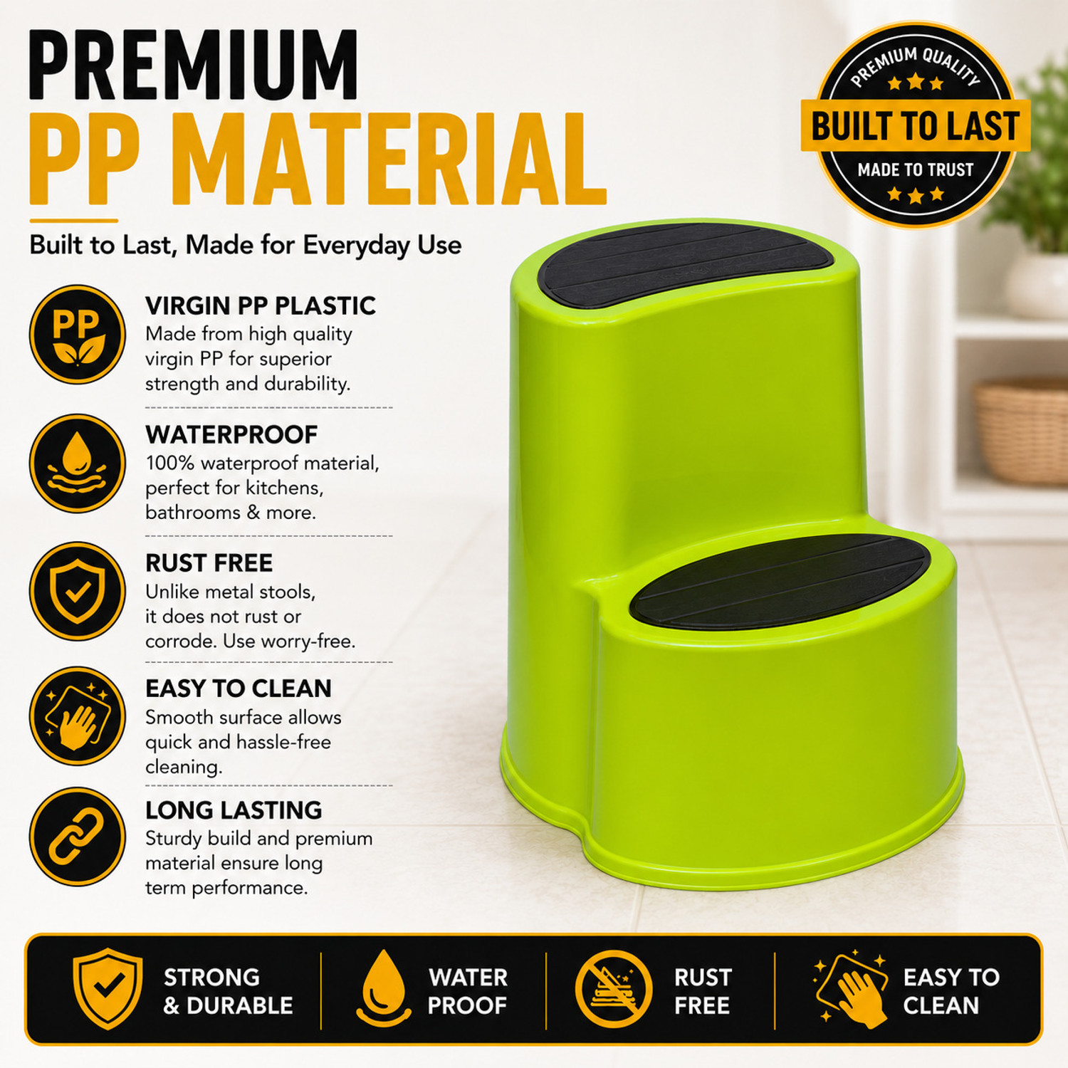 Image of TrendyLivings Mango Murfi Step Stool for Kitchen, Home, Office Multipurpose 2 Step Living & Bedroom Stool