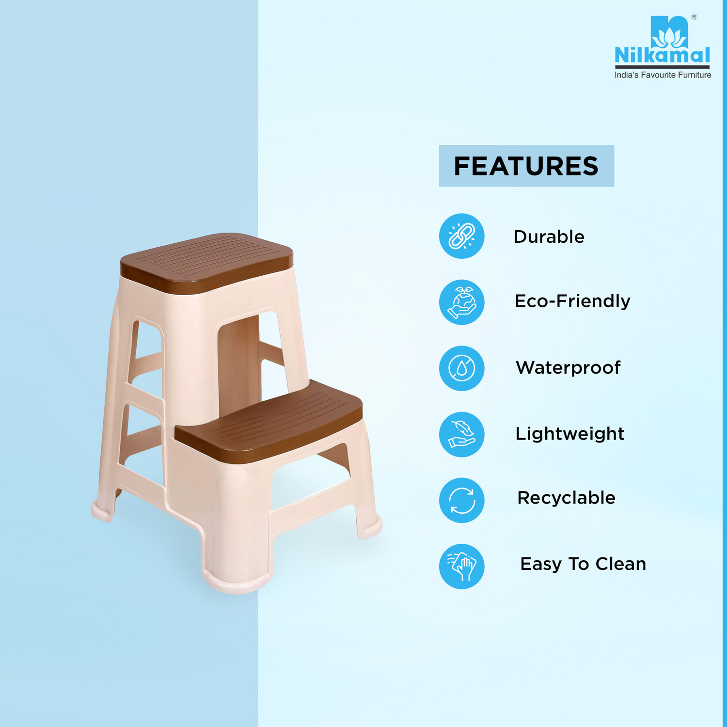 Image of Nilkamal Strong & Durable Step Stool STL 31|100% PolyPropylene|Living,Bed Room,Kitchen, Outdoor & Cafeteria Stool