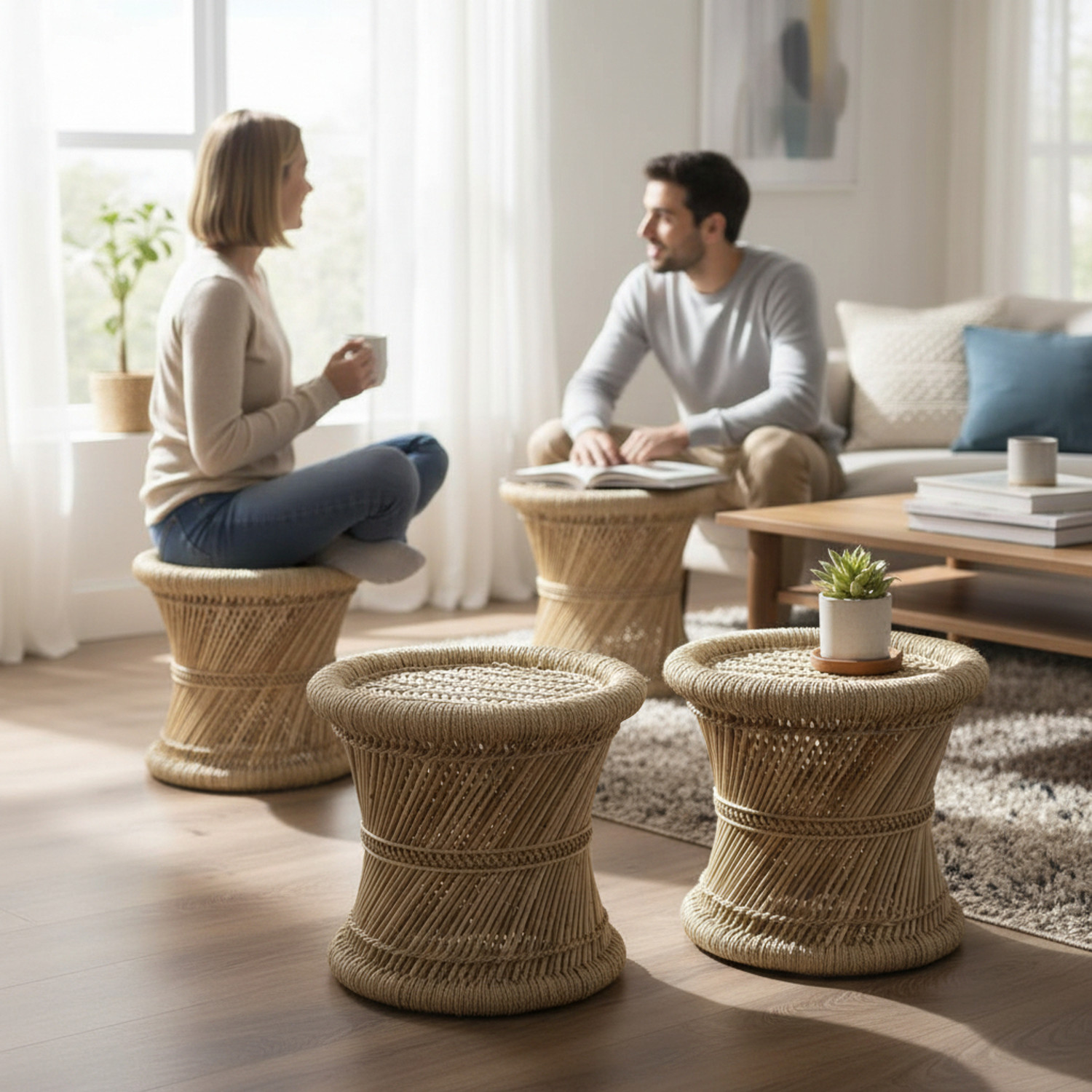 Image of JRS Handmade bamboo mudda Stool chair for office home indoor garden Outdoor & Cafeteria Stool