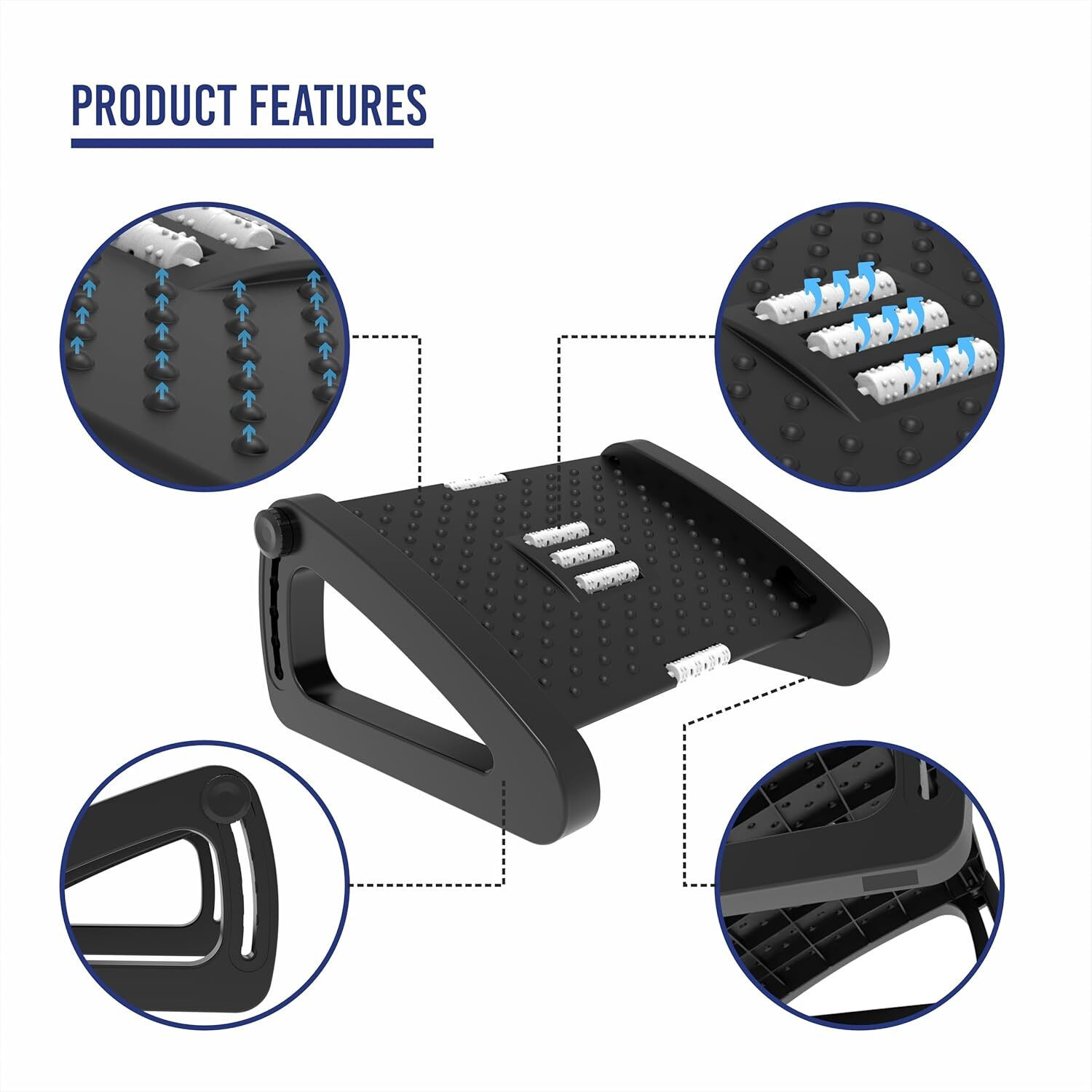 Image of KRIYAKAL Adjustable Ergonomic Foot Rest For Office Chair, Massage Rollers ( G-BLACK ) Foot Rest
