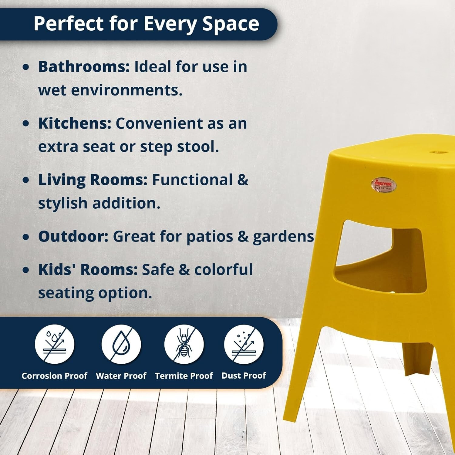 Image of Supreme Supreme Plastic Multi Purpose Tuffy Stool (Count : 4) Living & Bedroom Stool