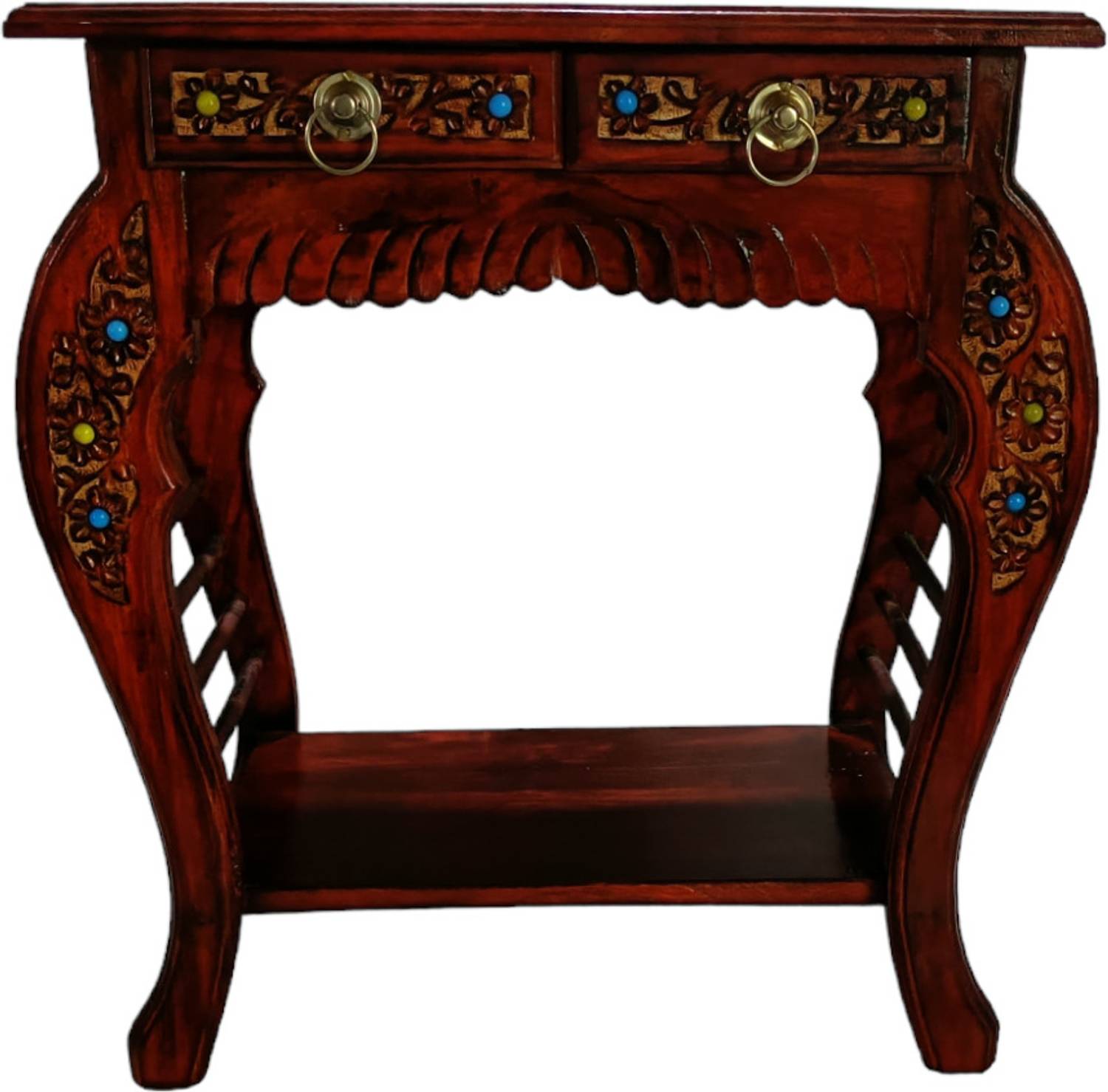 Smarts collection Handmade Wooden Floral Carved With Drower Stool