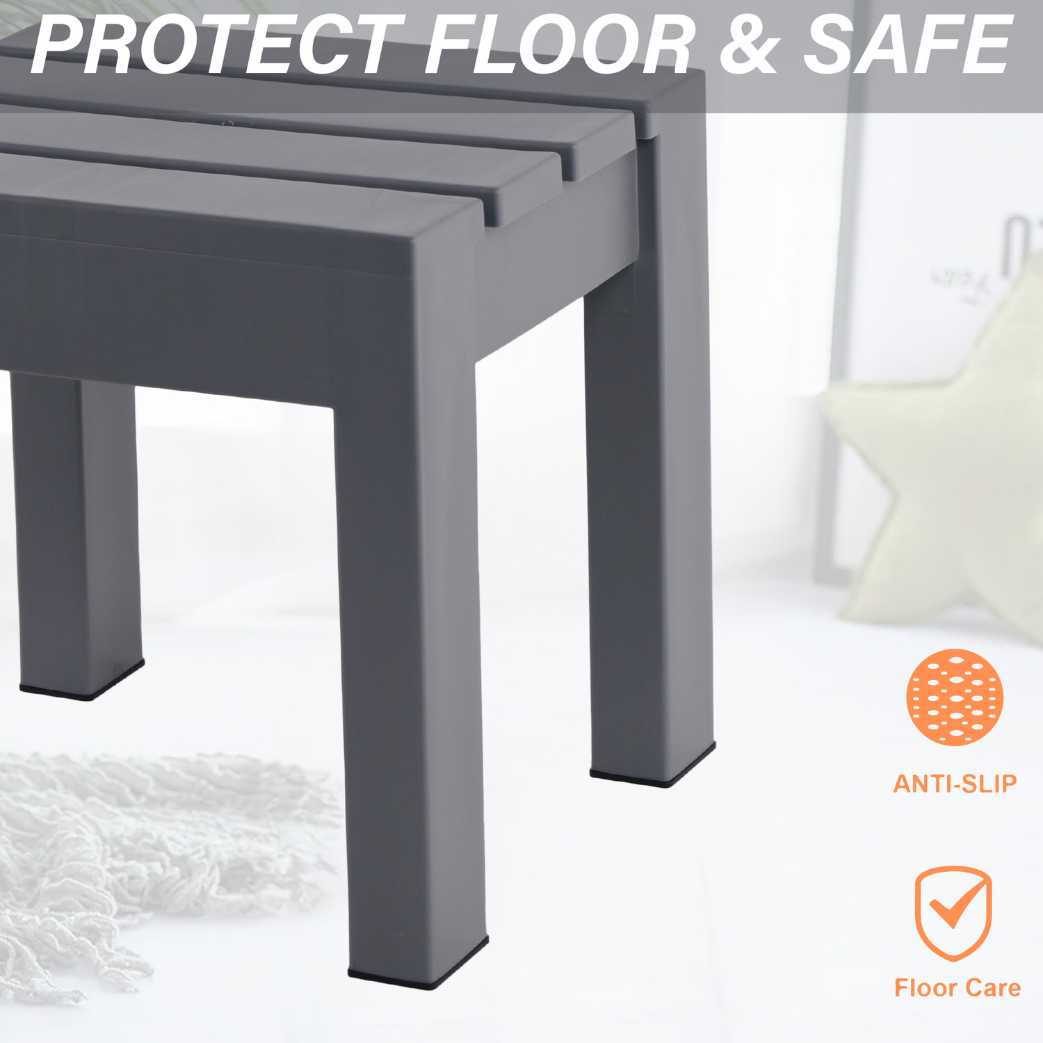 Image of KUBER INDUSTRIES 2 Pcs Plastic Stool for Home Use | Anti Slip Bath Stools for Bathroom | Grey Stool