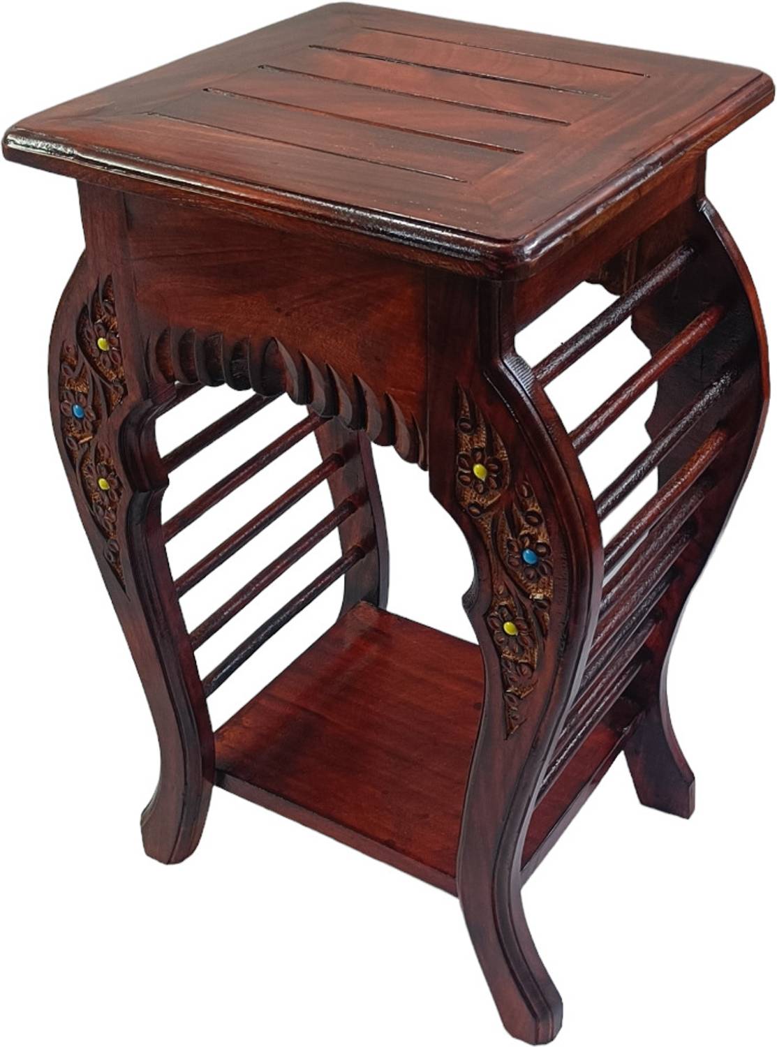 Smarts collection Handmade Wooden Floral Carved With Drower Stool