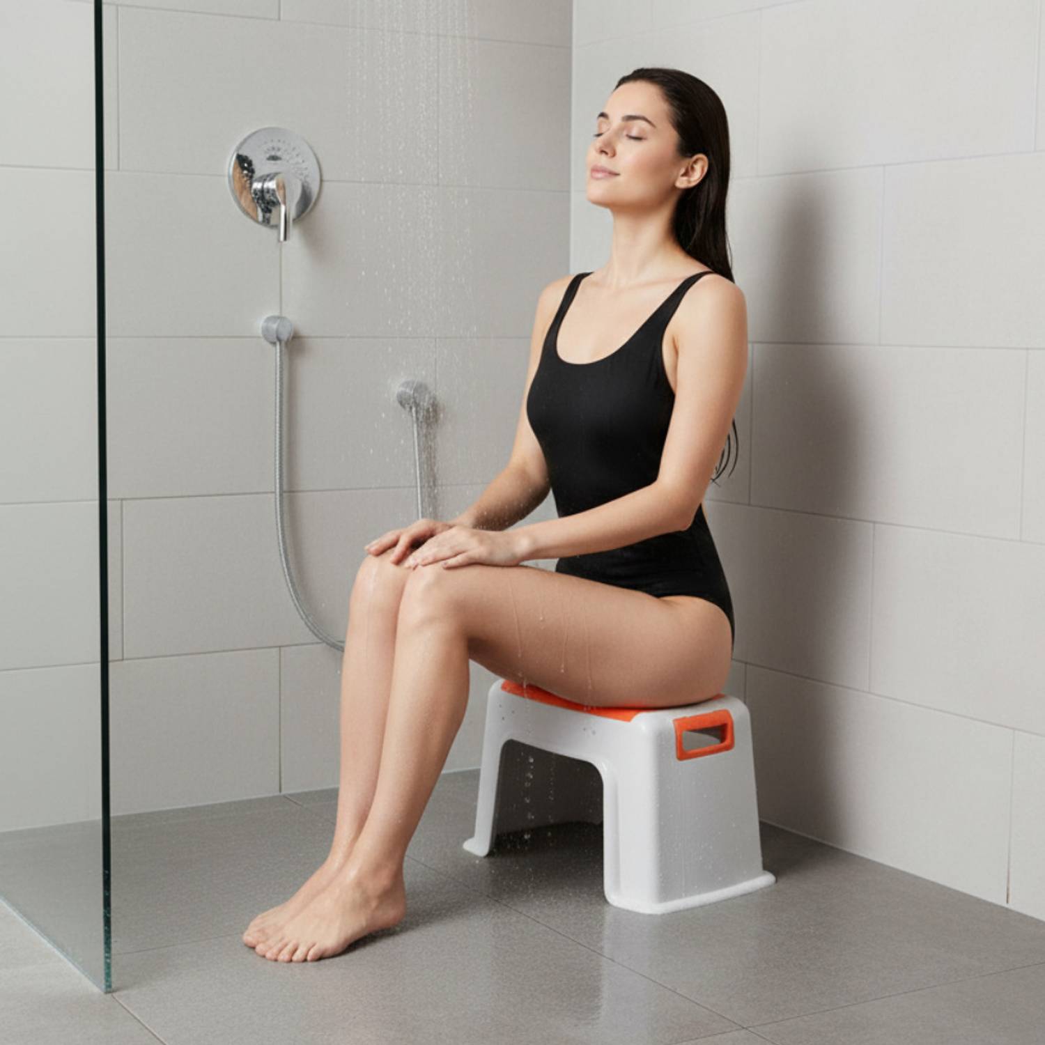 Branco Bathroom Plastic Stool - Toto (White & Orange) Bathroom Stool