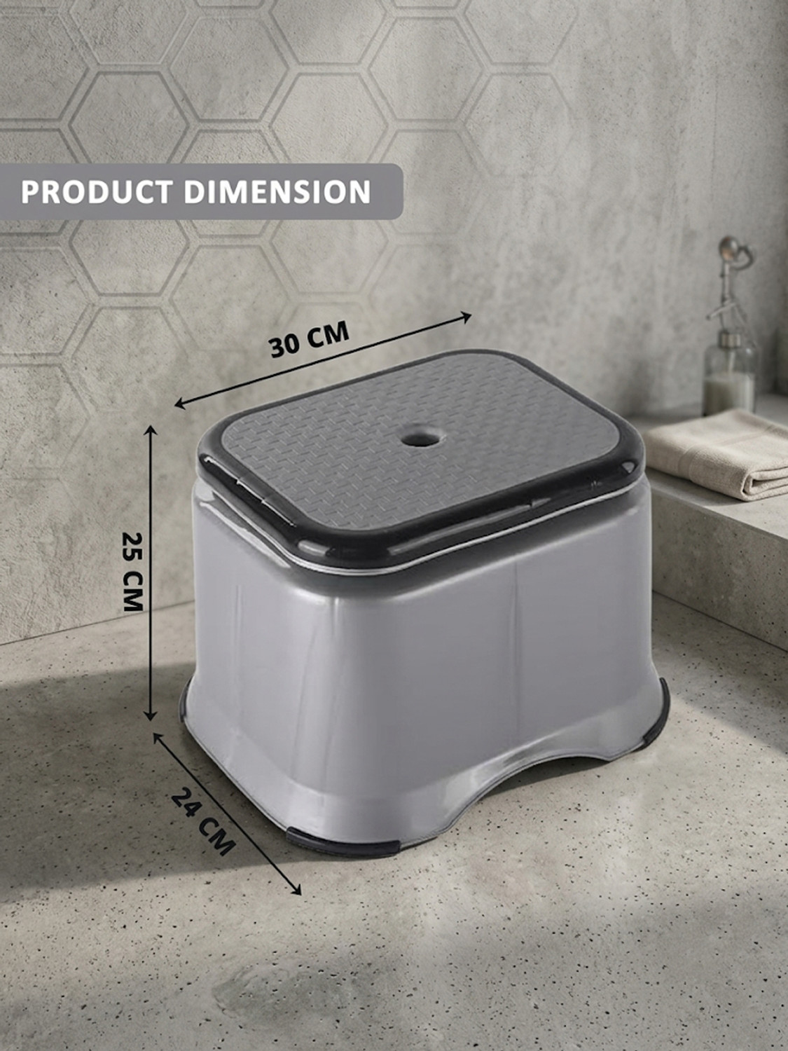 Image of KUBER INDUSTRIES Ultra 10 Multiuses Portable Plastic Bathroom Sitting Stool Bathroom Stool (Grey, Pre-assembled)