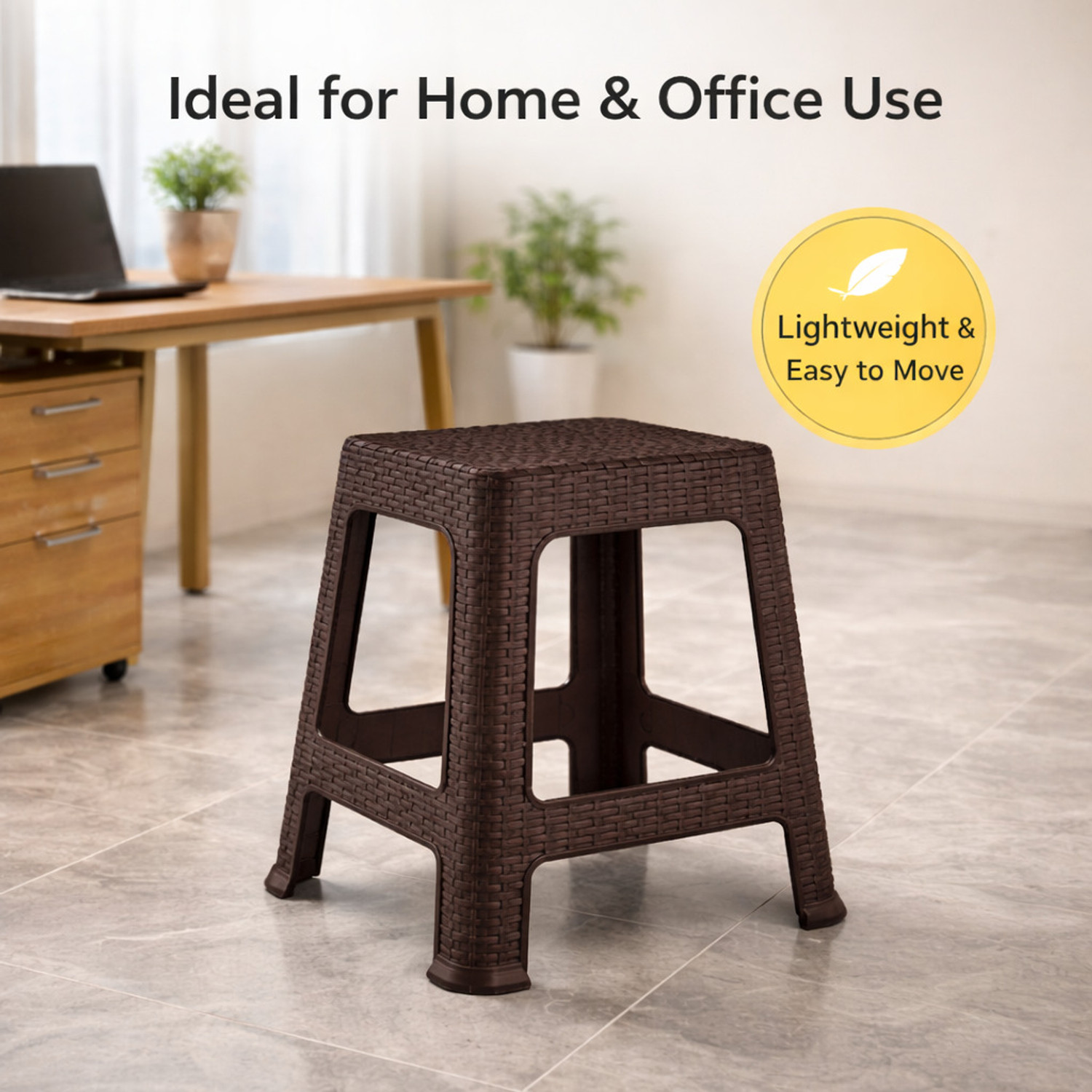 Image of Durasto Plastic Sitting Stool for Bedroom, Kitchen, Living Room, Bedroom, Office Use Stool (Brown, Pre-assembled)