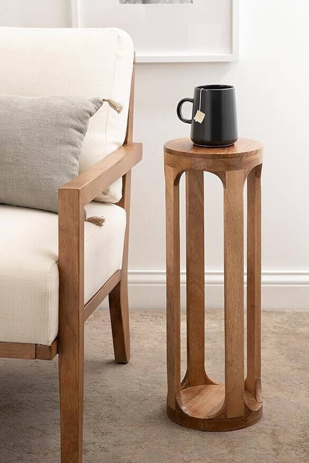 KHUSUBHDECOR Wooden Round Shaped Drink Table Cup Stand Table Livi