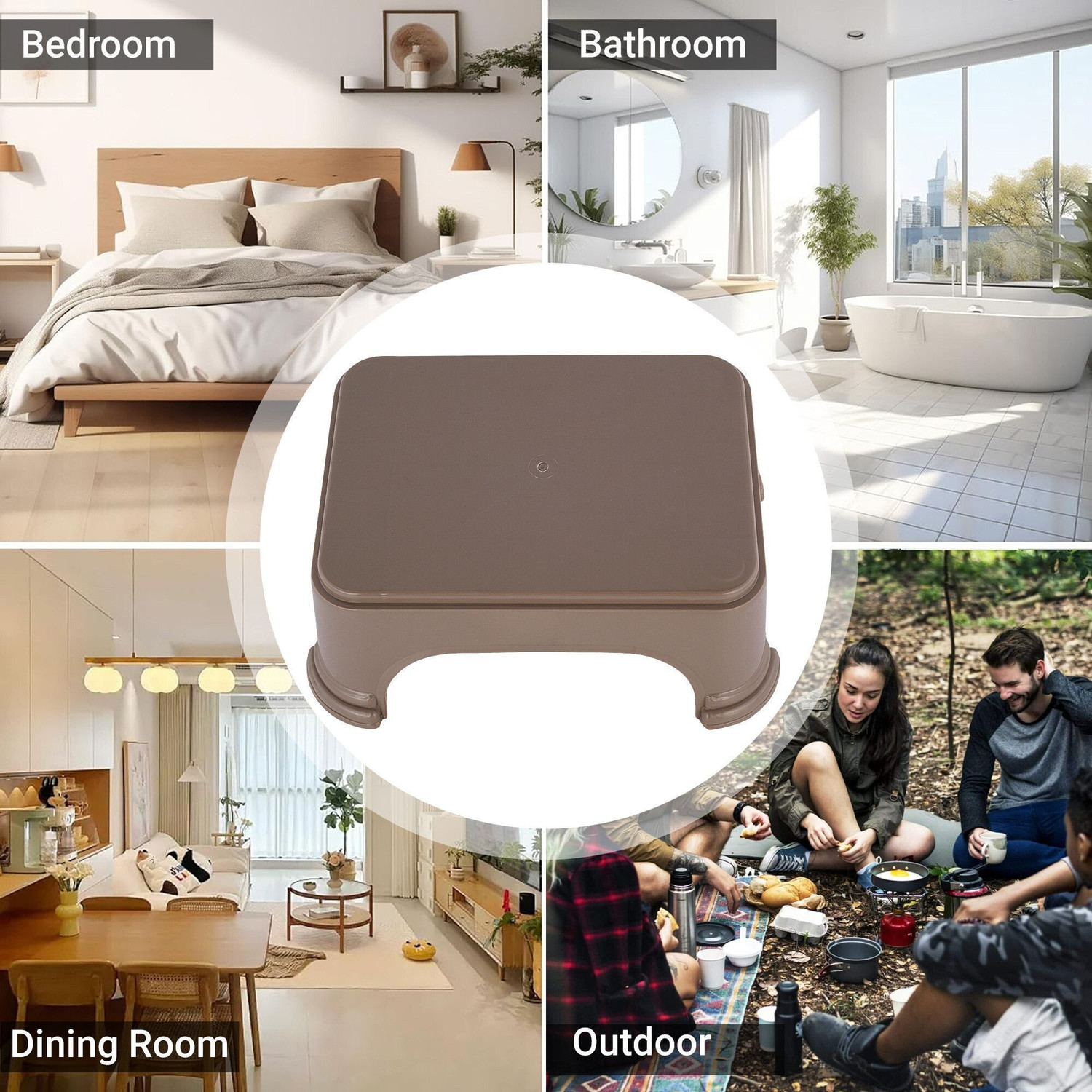 Image of HOMESTIC Pack of 6 Durable Bathroom Stool for Bathing for Home | Plain - Brown Stool