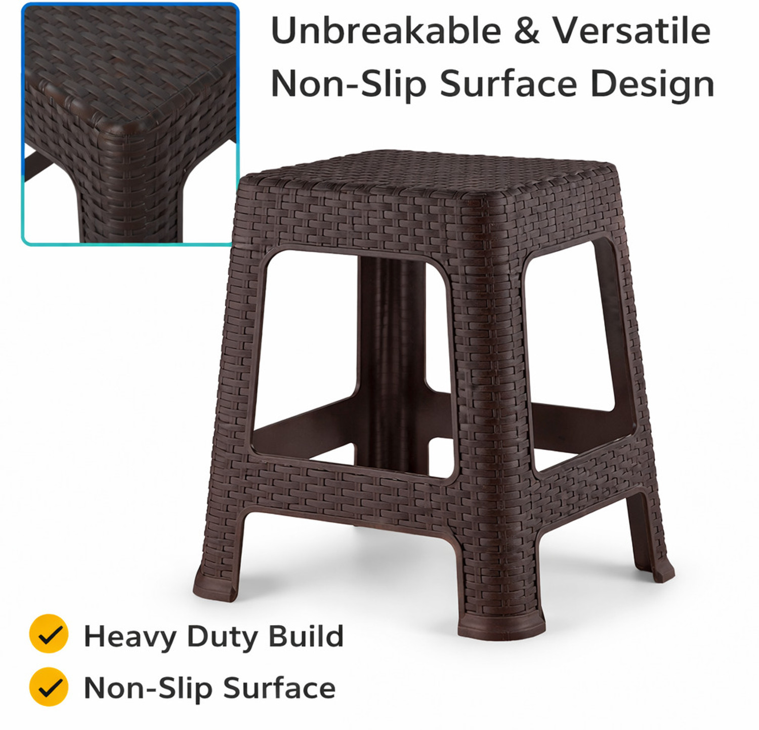 Image of Durasto Plastic Sitting Stool for Bedroom, Kitchen, Living Room, Bedroom, Office Use Stool (Brown, Pre-assembled)
