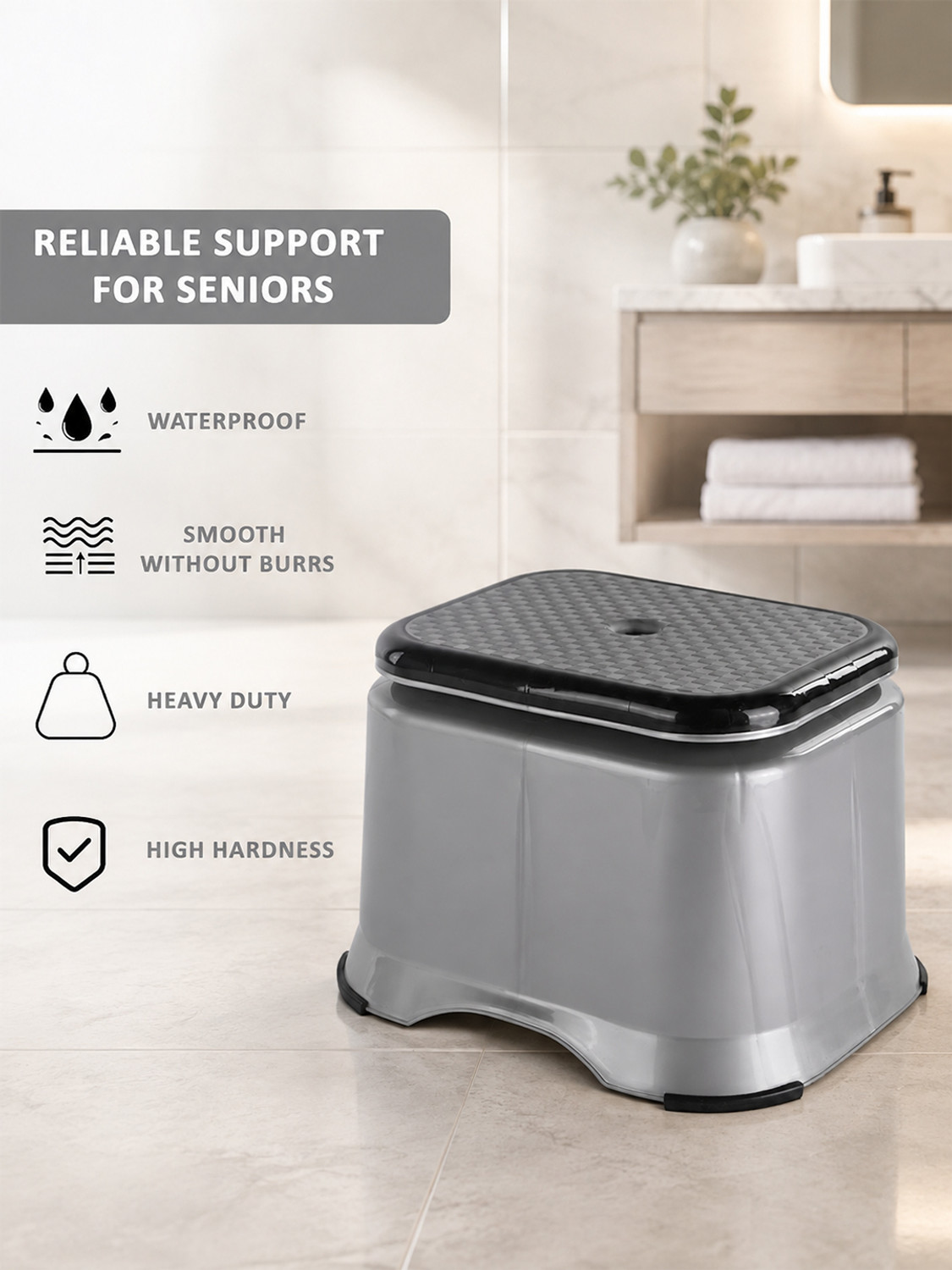 Image of KUBER INDUSTRIES Ultra 10 Multiuses Portable Plastic Bathroom Sitting Stool Bathroom Stool (Grey, Pre-assembled)
