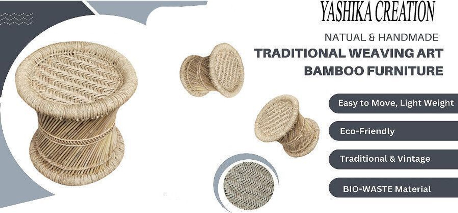 Image of Yashika Creations Handmade Bamboo stool for Home & Office 14x14 Outdoor & Cafeteria Stool