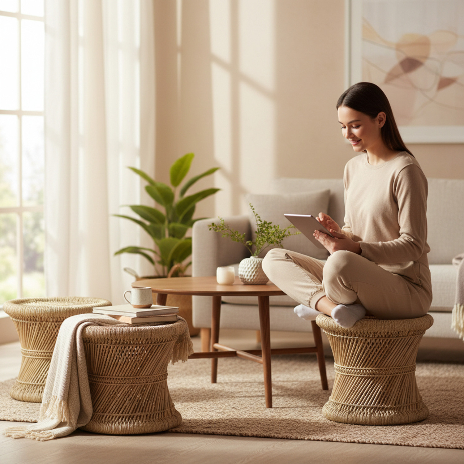 Image of Yashika Creations Handmade Bamboo stool for Home & Office 14x14 Outdoor & Cafeteria Stool