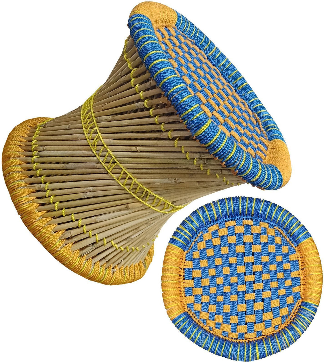 Image of LV HANDMAKER Pure handmade Bamboo Stool Mudda /mudha /muddi Set of-2 Outdoor & Cafeteria Stool