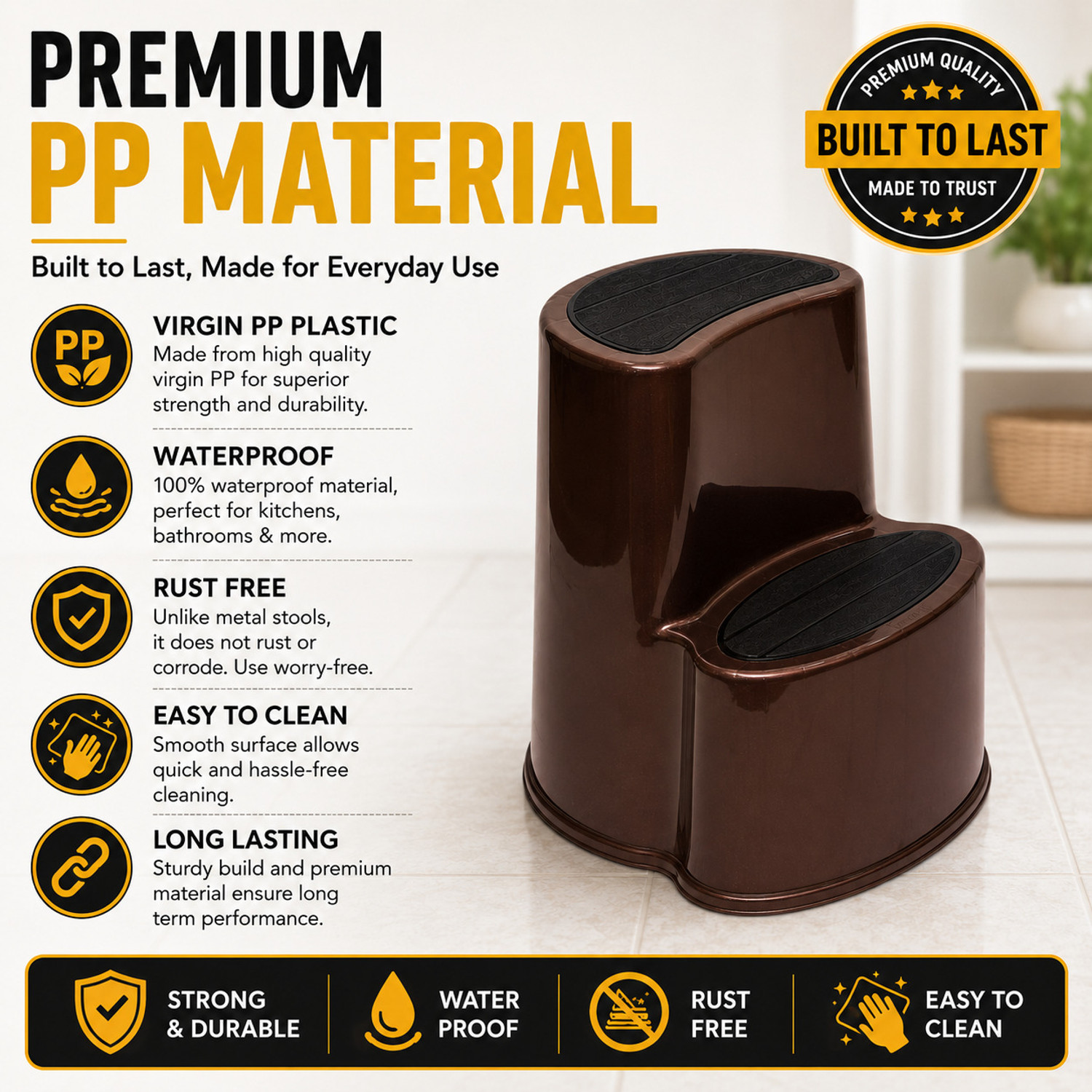 Image of TrendyLivings Mango Murfi Step Stool for Kitchen, Home, Office Multipurpose 2 Step Living & Bedroom Stool