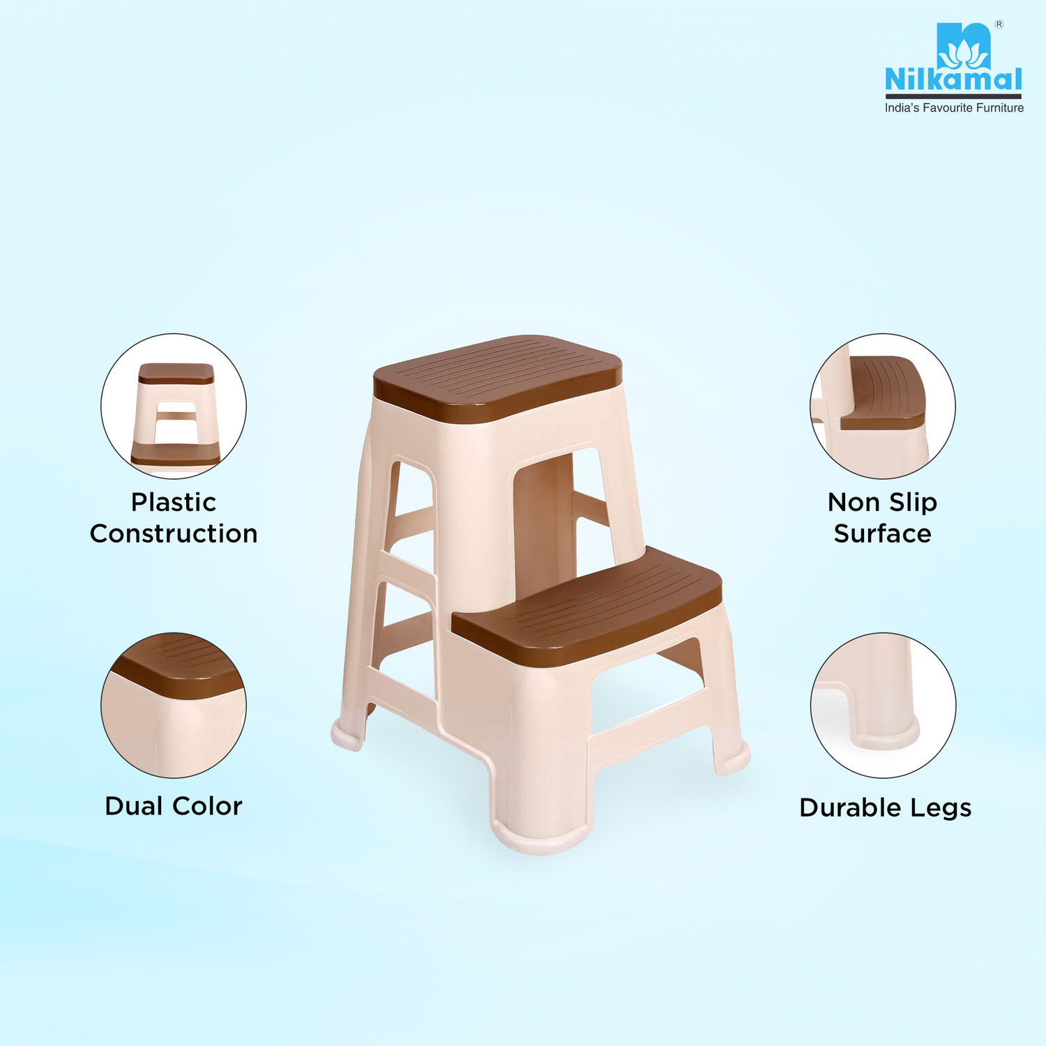 Image of Nilkamal Strong & Durable Step Stool STL 31|100% PolyPropylene|Living,Bed Room,Kitchen, Outdoor & Cafeteria Stool
