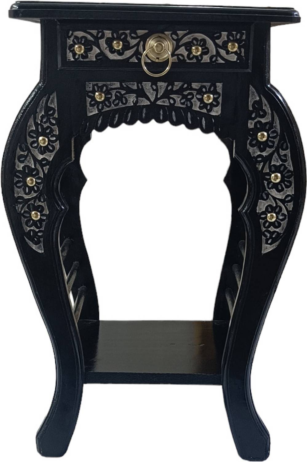 Smarts collection Handmade Wooden Floral Carved With Drower Stool