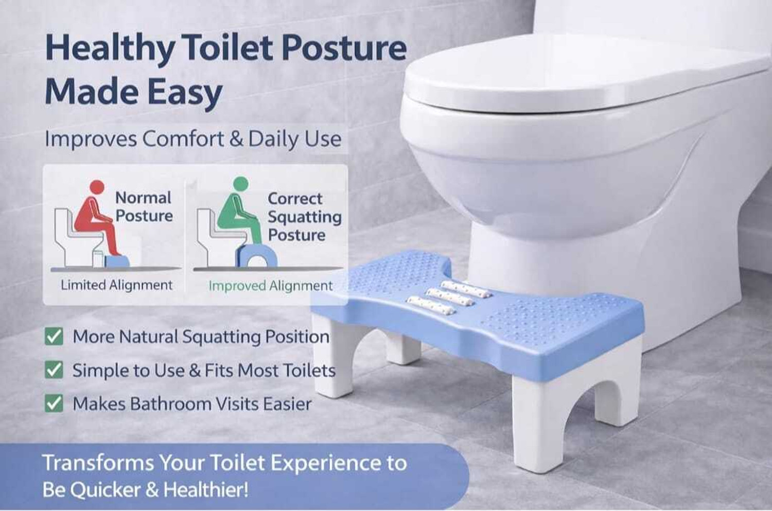 Image of Extrawish Bathroom Toilet Step Stool with Massage Rollers 18 cm Height Foldable Bathroom Stool