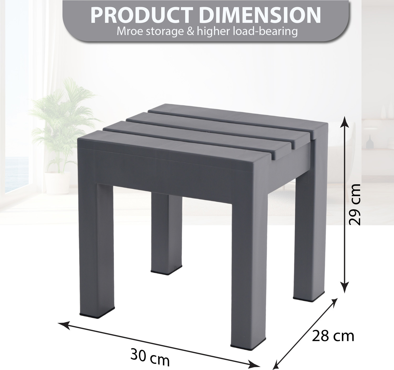 Image of KUBER INDUSTRIES 2 Pcs Plastic Stool for Home Use | Anti Slip Bath Stools for Bathroom | Grey Stool
