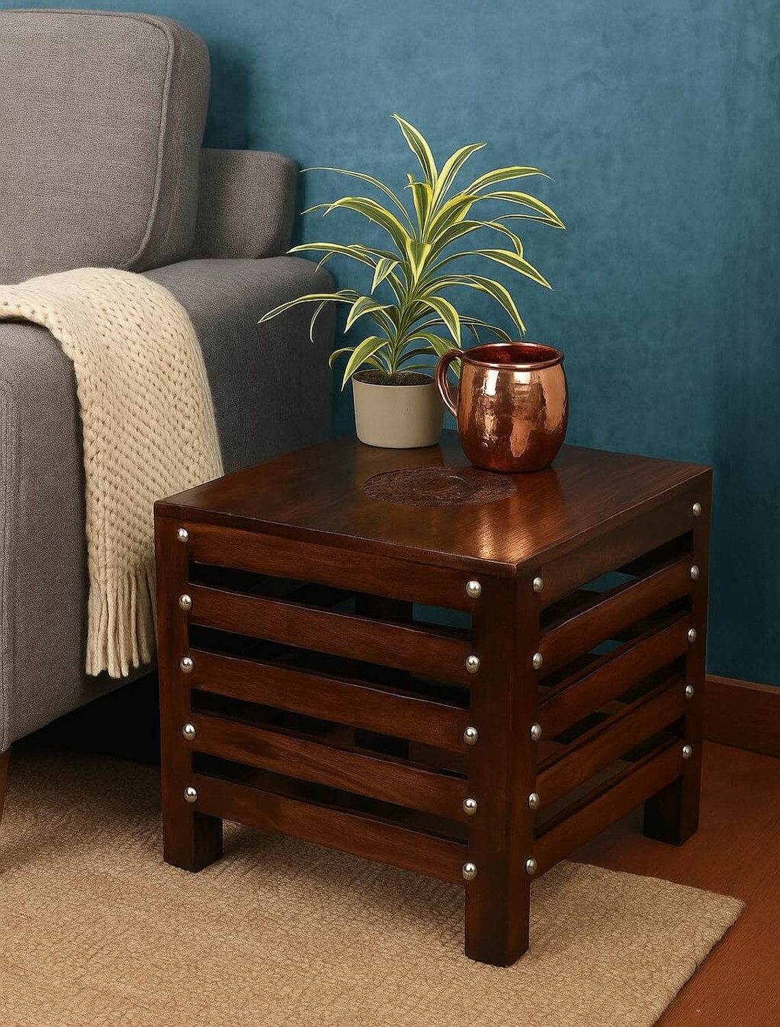 Image of S F ENTERPRISES Wood Sitting Stool, Side Table, End Table for Office, Balcony, Living & Bedroom Stool