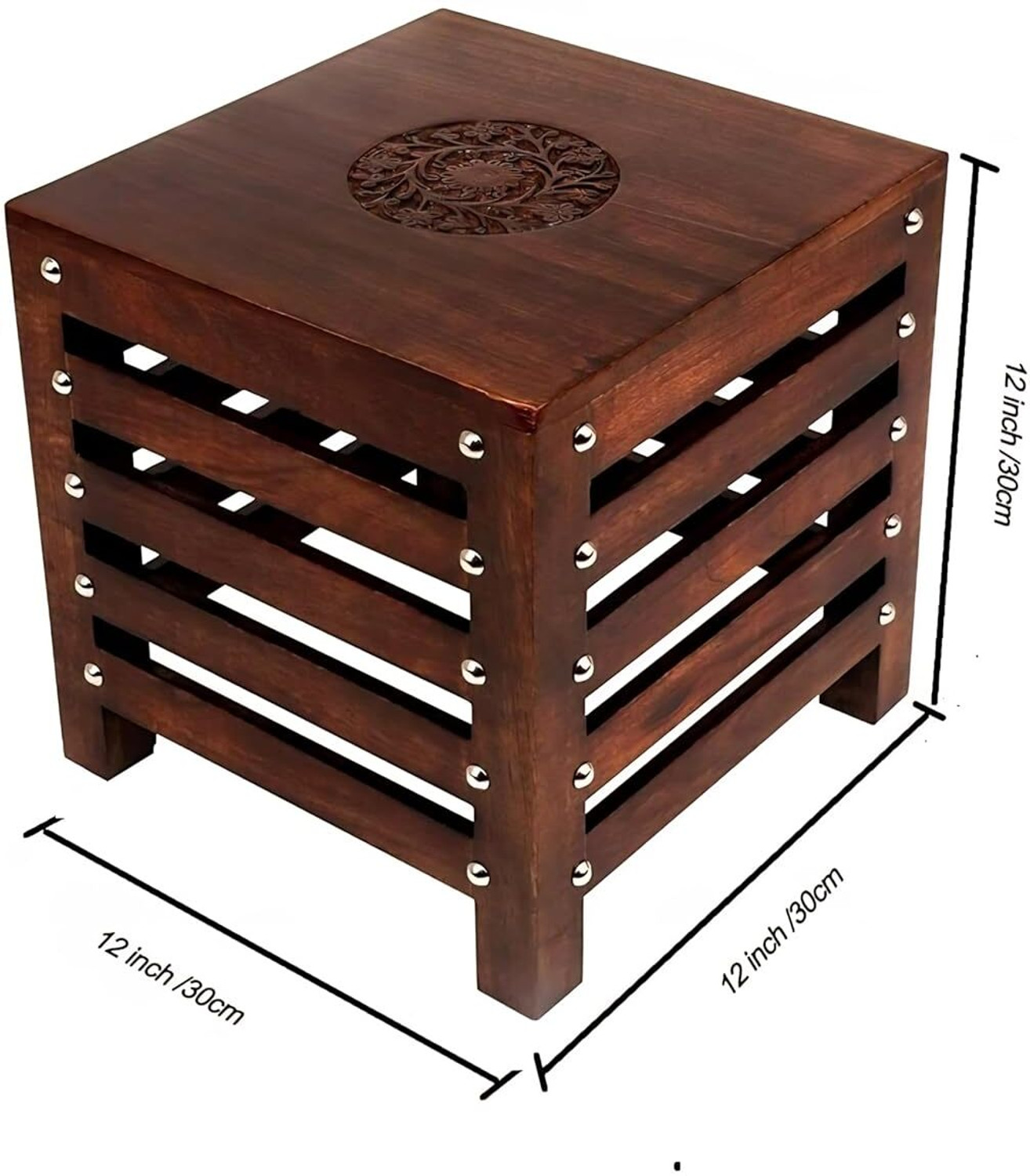 Image of S F ENTERPRISES Wood Sitting Stool, Side Table, End Table for Office, Balcony, Living & Bedroom Stool