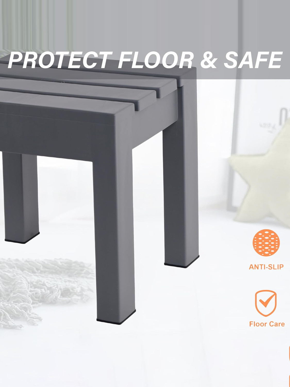 Image of KUBER INDUSTRIES Plastic Stool for Home Use | Anti Slip Bath Stools for Bathroom | Grey Stool