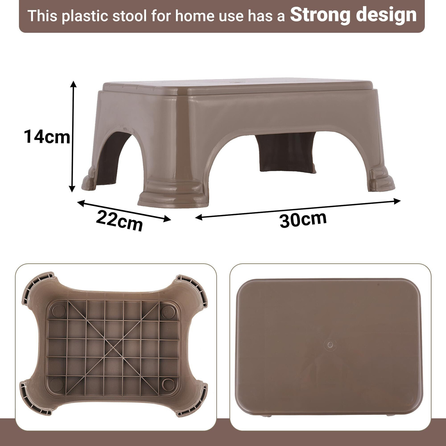 Image of HOMESTIC Pack of 3 Durable Bathroom Stool for Bathing for Home | Plain - Brown Stool