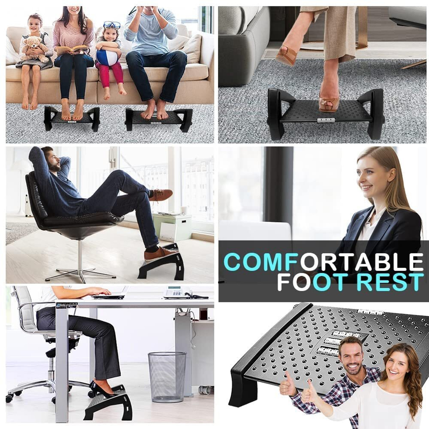 Image of KRIYAKAL Adjustable Ergonomic Foot Rest For Office Chair, Massage Rollers ( G-BLACK ) Foot Rest