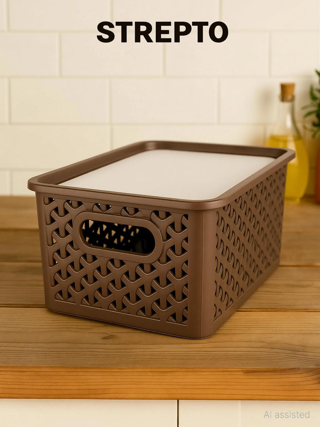 Image of STREPTO Plastic Modular Plastic Organizer Basket with Lid Set of 3 for Medicine Storage Basket