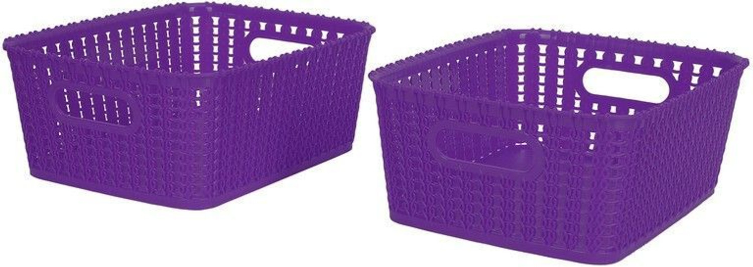 Image of Cutting EDGE Plastic Set of 2 | Small | Purple | Multipurpose Sturdy Woven Storage Baskets Organiser for Kitchen | Office | Stationery | Cosmetics | Accessories Baskets Storage Basket