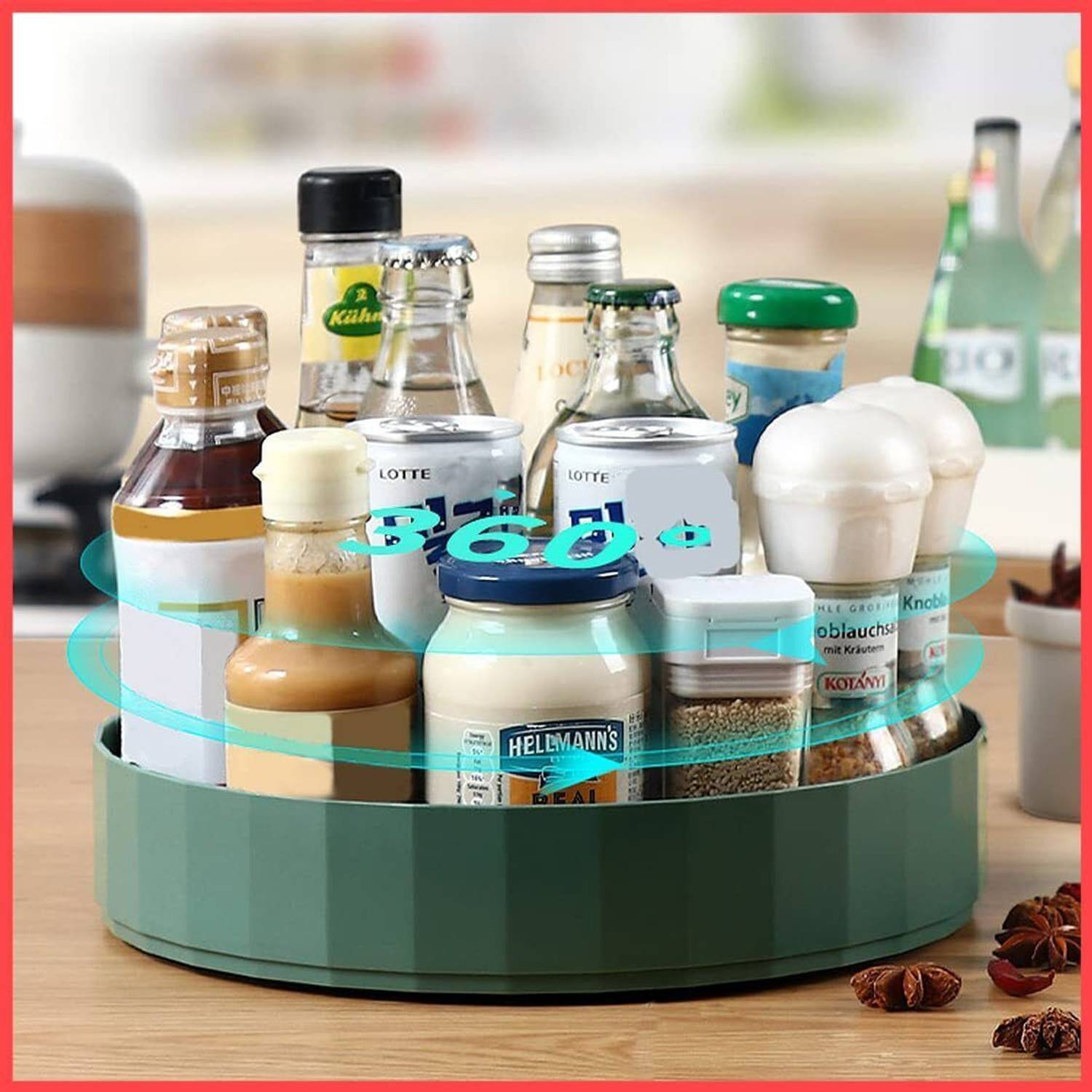 Wolpin Plastic Spice Rack Rotating 360 Degree Revolving Plastic Kitchen Spice Storage Basket