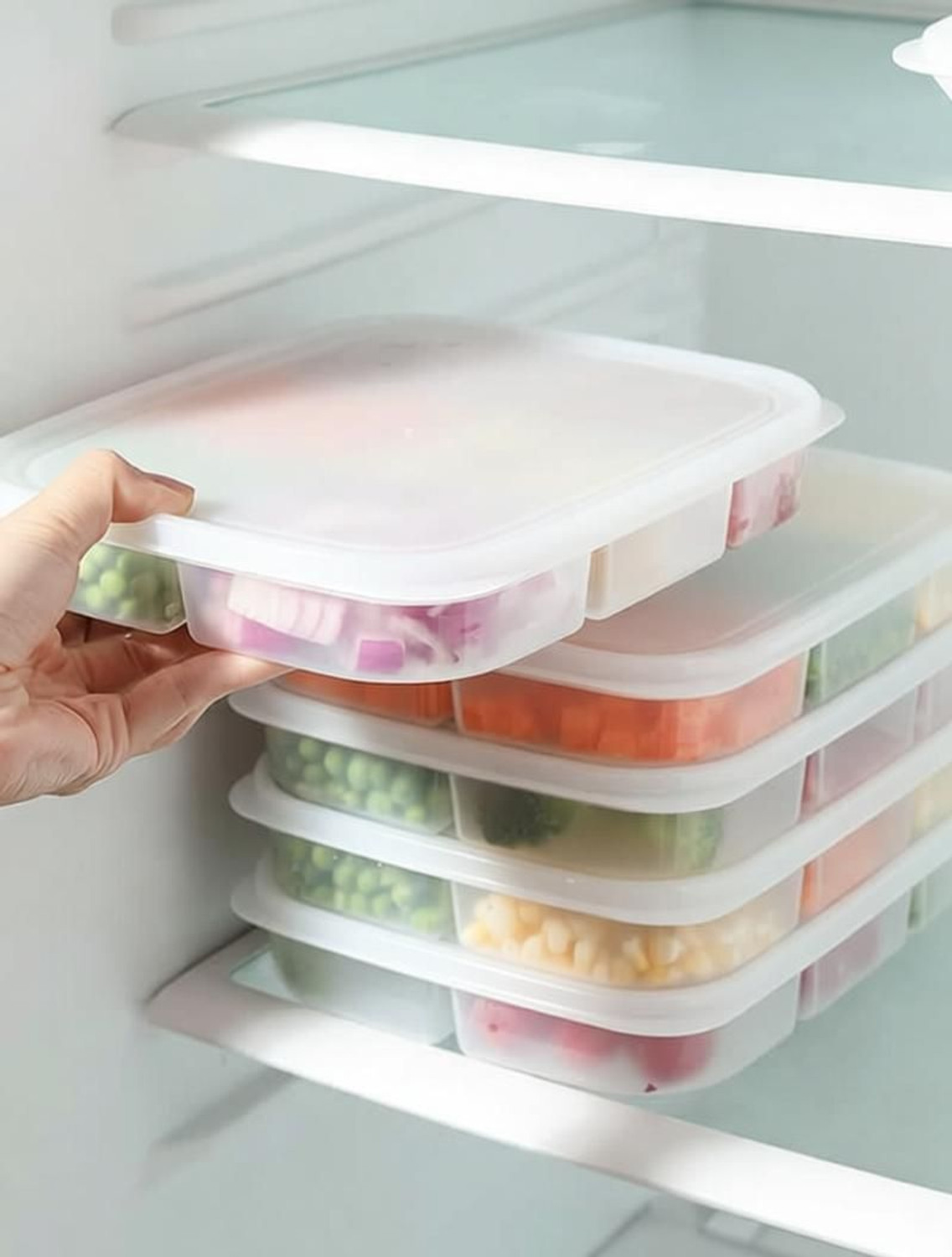 Image of COFP Plastic 5 Compartment Food Storage Container,Fridge Organizer /Kitchen Storage Set Storage Basket