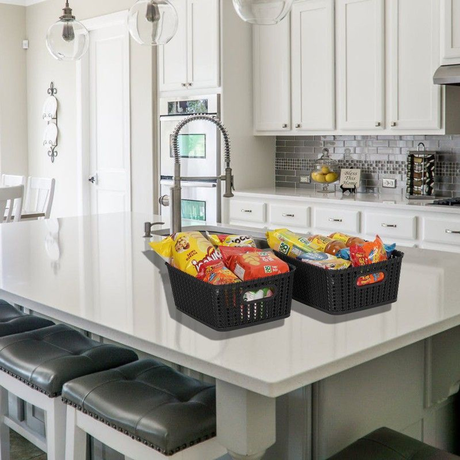 Image of Cutting EDGE Plastic Set of 2|Medium|Black|Multipurpose Sturdy Woven Storage Baskets Storage Basket