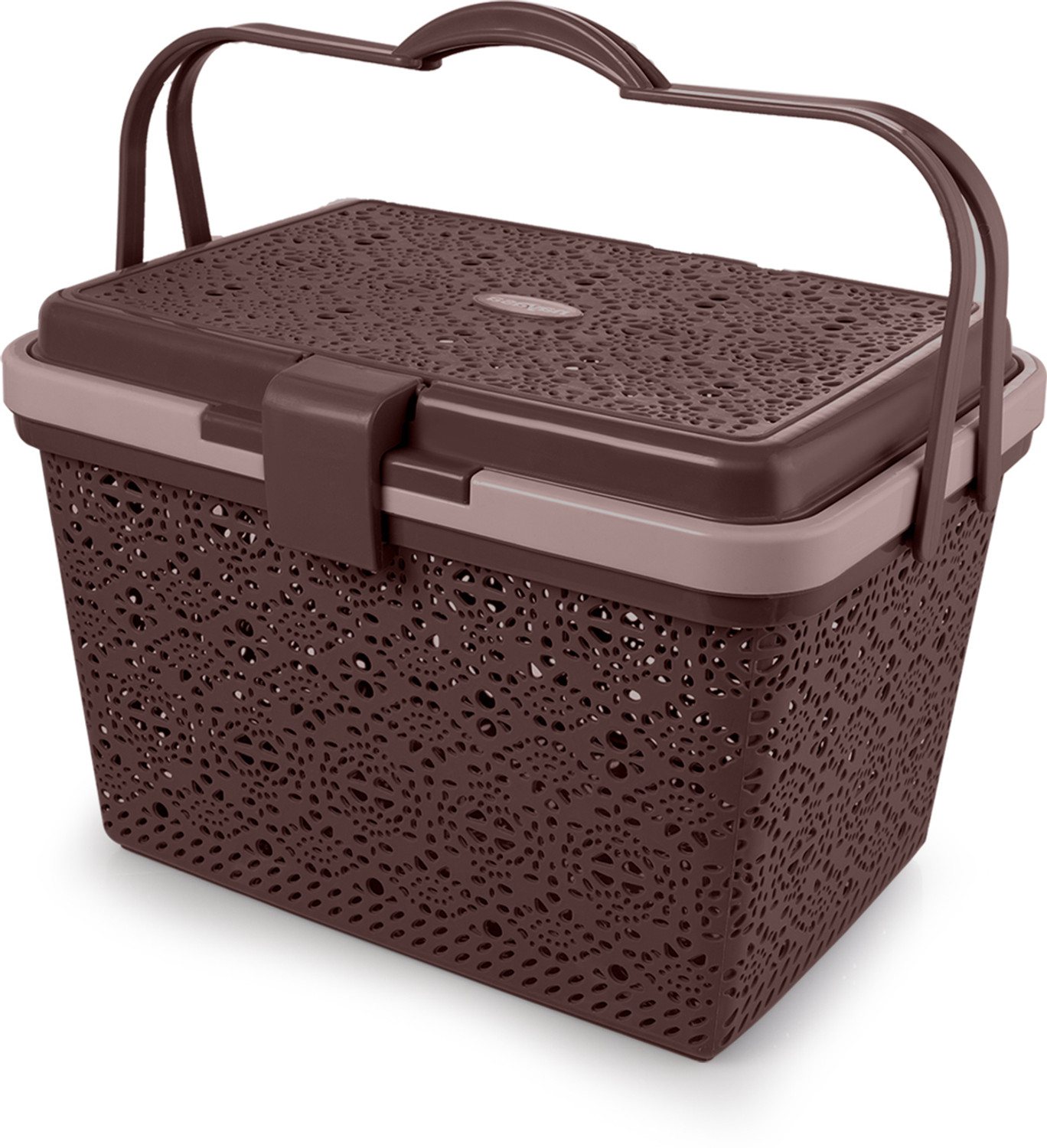 Image of NAYASA Plastic Flower Picnic Basket with lid | Plastic Shopping Storage Basket | Storage Basket