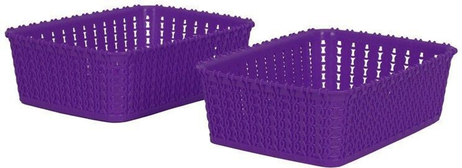 Image of Cutting EDGE Plastic Multipurpose Sturdy Woven Storage Baskets Organiser For Closet | Wardrobe | Kitchen | Vegetables | Toys | Books | Office | Stationery | Utility | Cosmetics | Accessories Baskets Without Lid (Purple) (20 Cm X 14.5 Cm X 6 Cm) (Pack Of 2, Small) Storage Basket