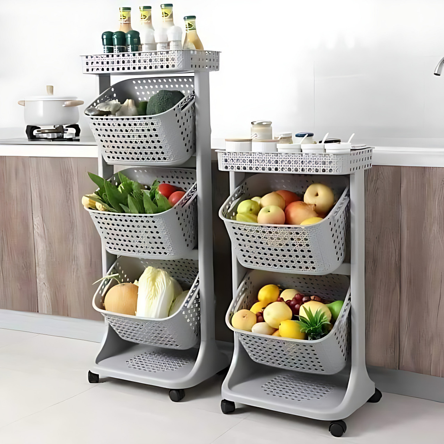 Image of AJAAQI Clab 4 Layers Multipurpose Storage Basket Rack Vegetable with Wheel Plastic Fruit & Vegetable Basket
