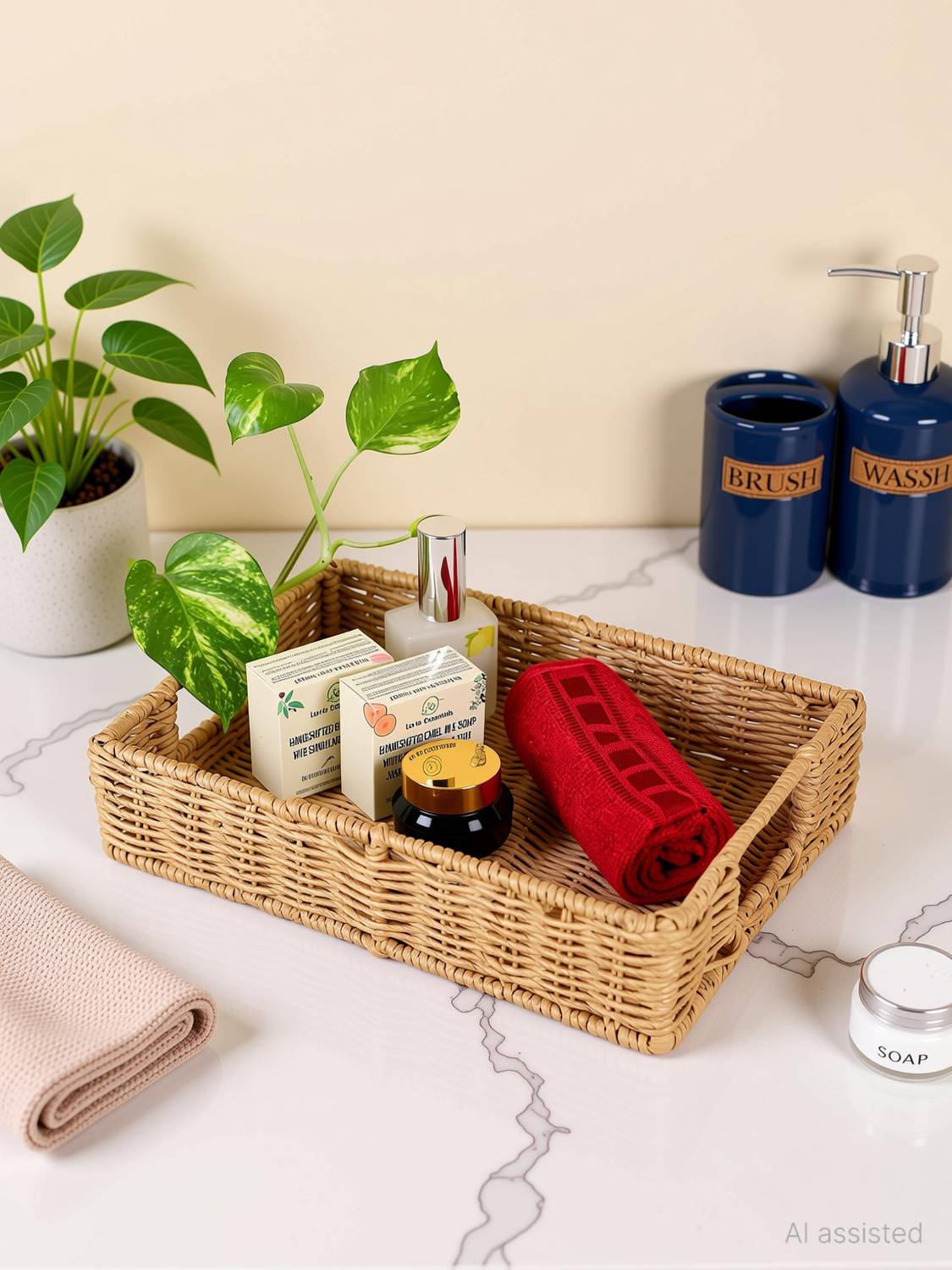 Akway Bamboo Wicker Seagrass Water Hyacinth Kauna Grass Serving Tray Storage Basket