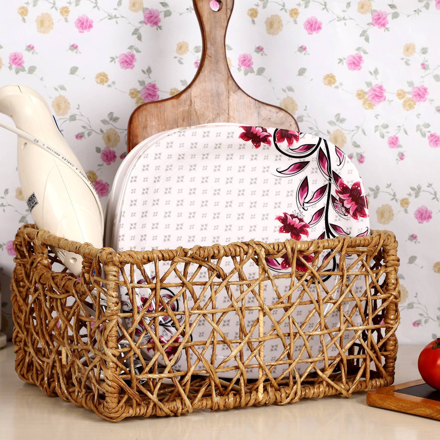 Akway Wooden Wicker cane bamboo rattan seagrass water hyacinth (13 x 9 x 6 Inch) Storage Basket