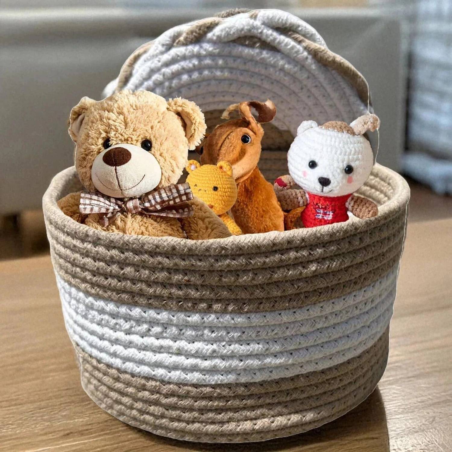 ADEQUATe Jute Jute backet ,basket cap ,white & brown,20*12 cm ,storage baskets ,container ,box Storage Basket