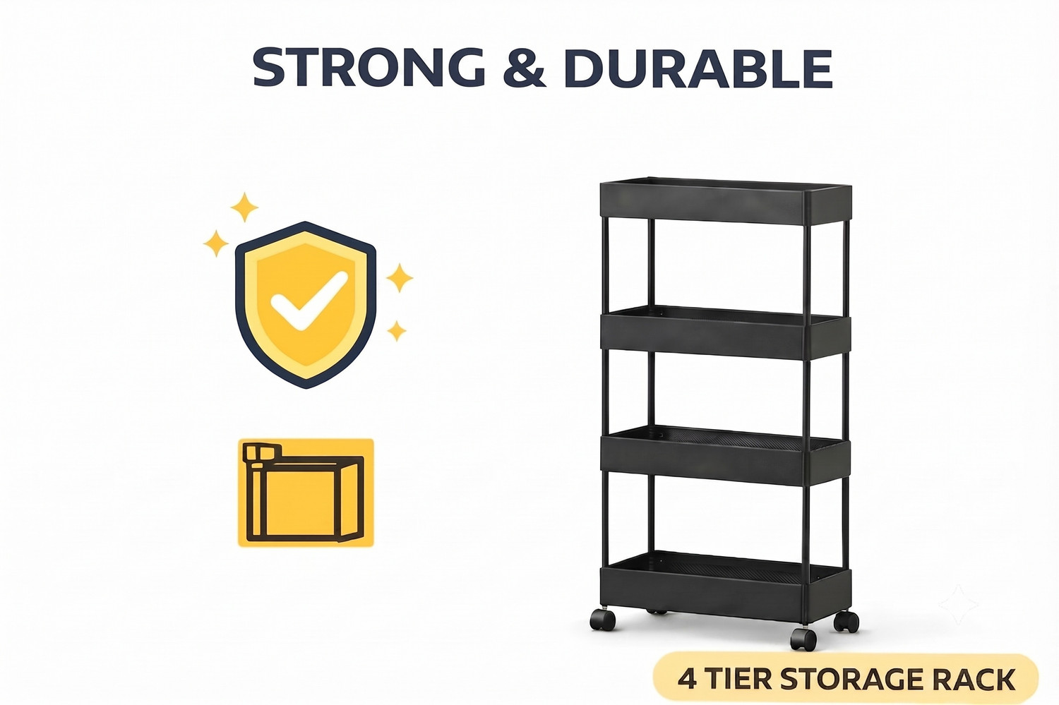 Image of Scrub Daddy Plastic Storage Organizer Trolley for Kitchen Essentials Plastic Free Standing Cabinet (Finish Color - Black, DIY(Do-It-Yourself))