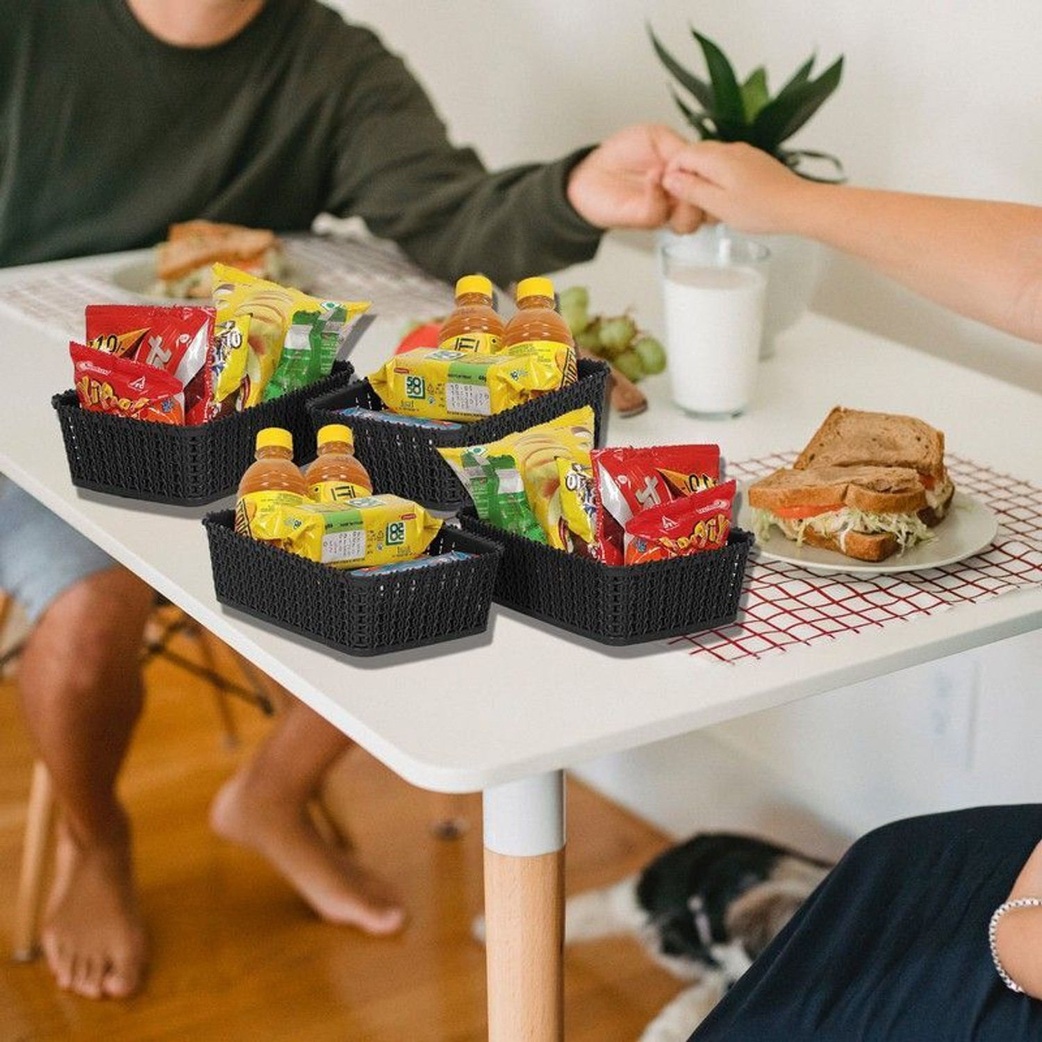 Image of Cutting EDGE Plastic Set of 4 | Mini | Black | Multipurpose Sturdy Woven Storage Baskets Organiser for Kitchen | Office | Stationery | Cosmetics | Accessories Baskets Storage Basket