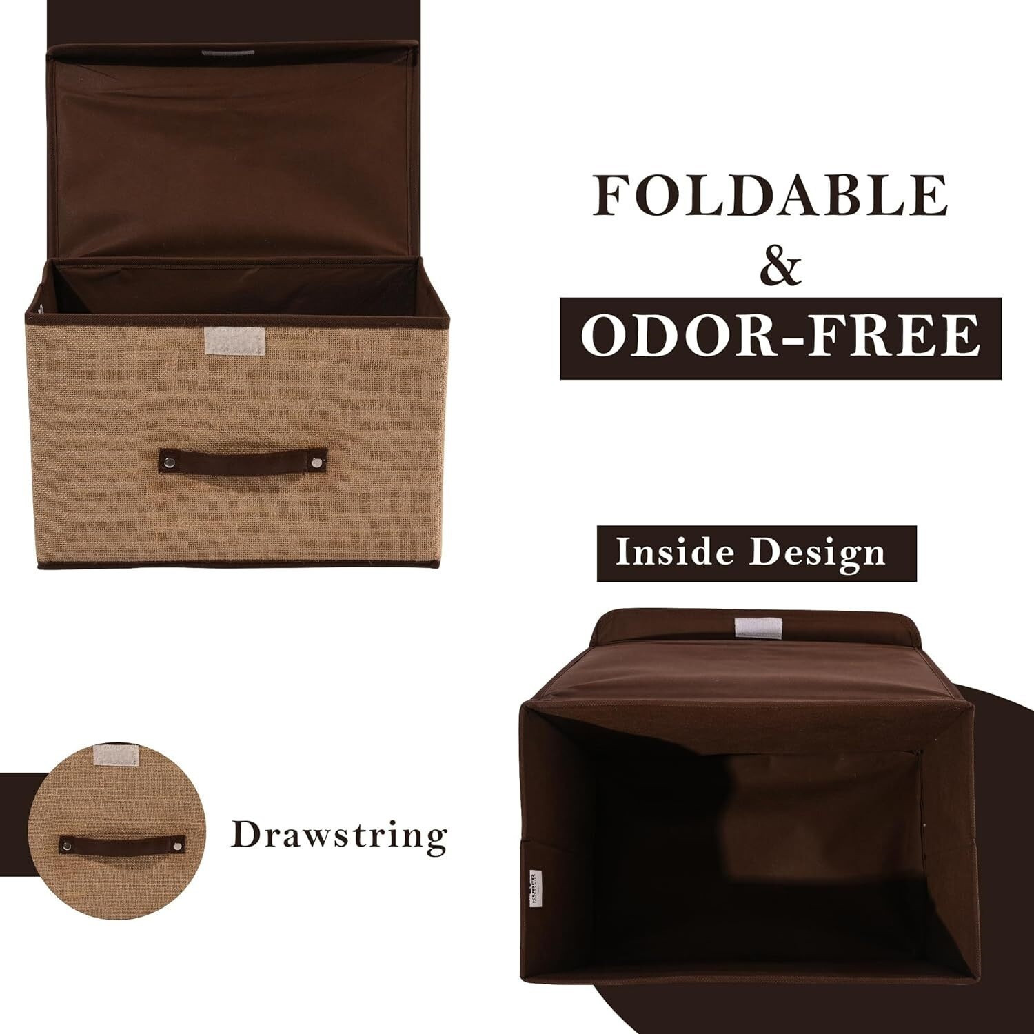 Image of Fairy Choice Jute Printed Foldable Storage Box with Lid & Handle Closet Organizer| 2Pcs Storage Box