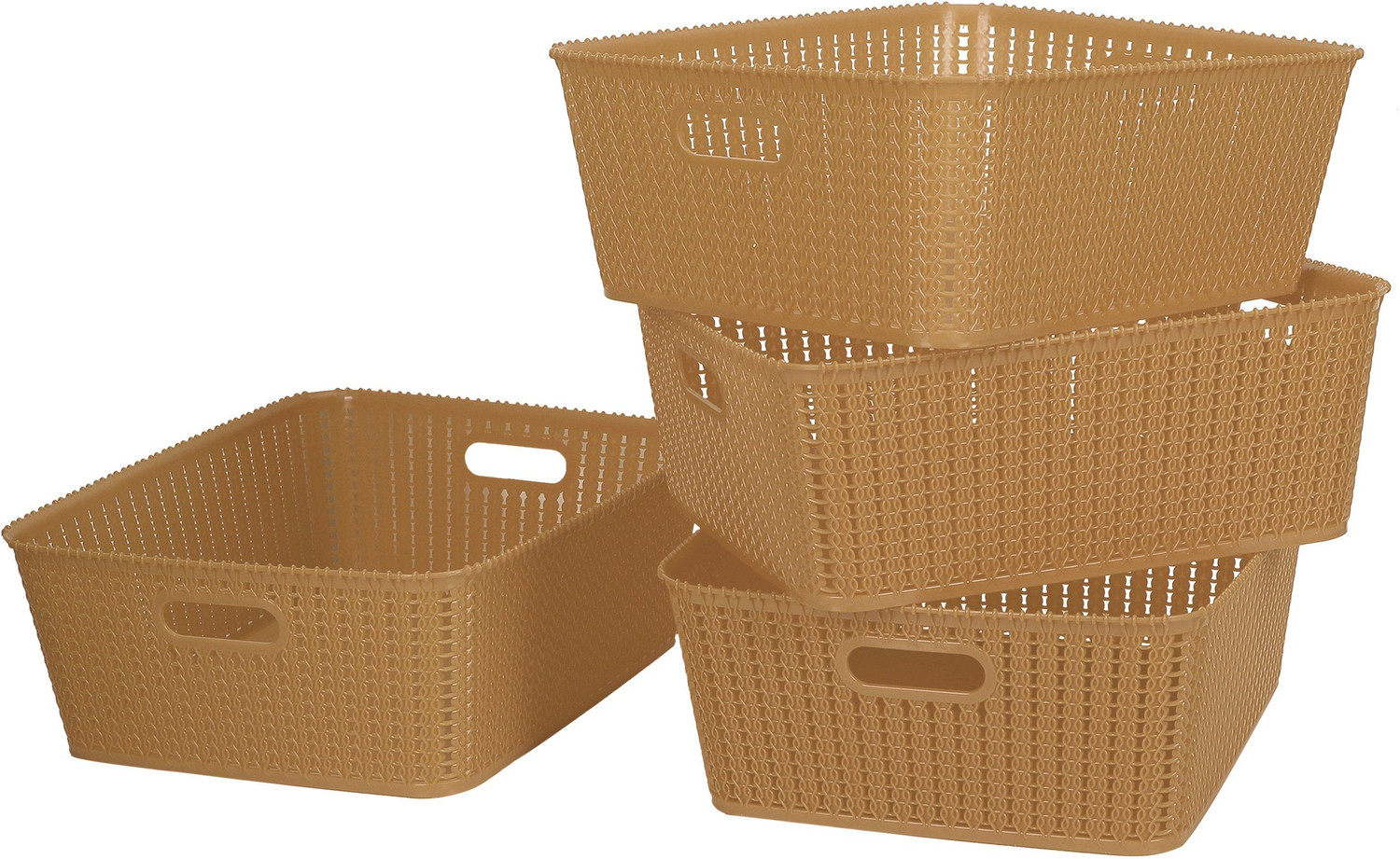 Image of Cutting EDGE Plastic Set of 4 | Large | Beige | Multipurpose Sturdy Woven Storage Baskets Organiser for Kitchen | Office | Stationery | Cosmetics | Accessories Baskets Storage Basket